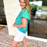 Current Air - Blue Tide Floral Blouse-200 Fashion Blouses-CURRENT AIR CLOTHING-July & June Women's Fashion Boutique Located in San Antonio, Texas
