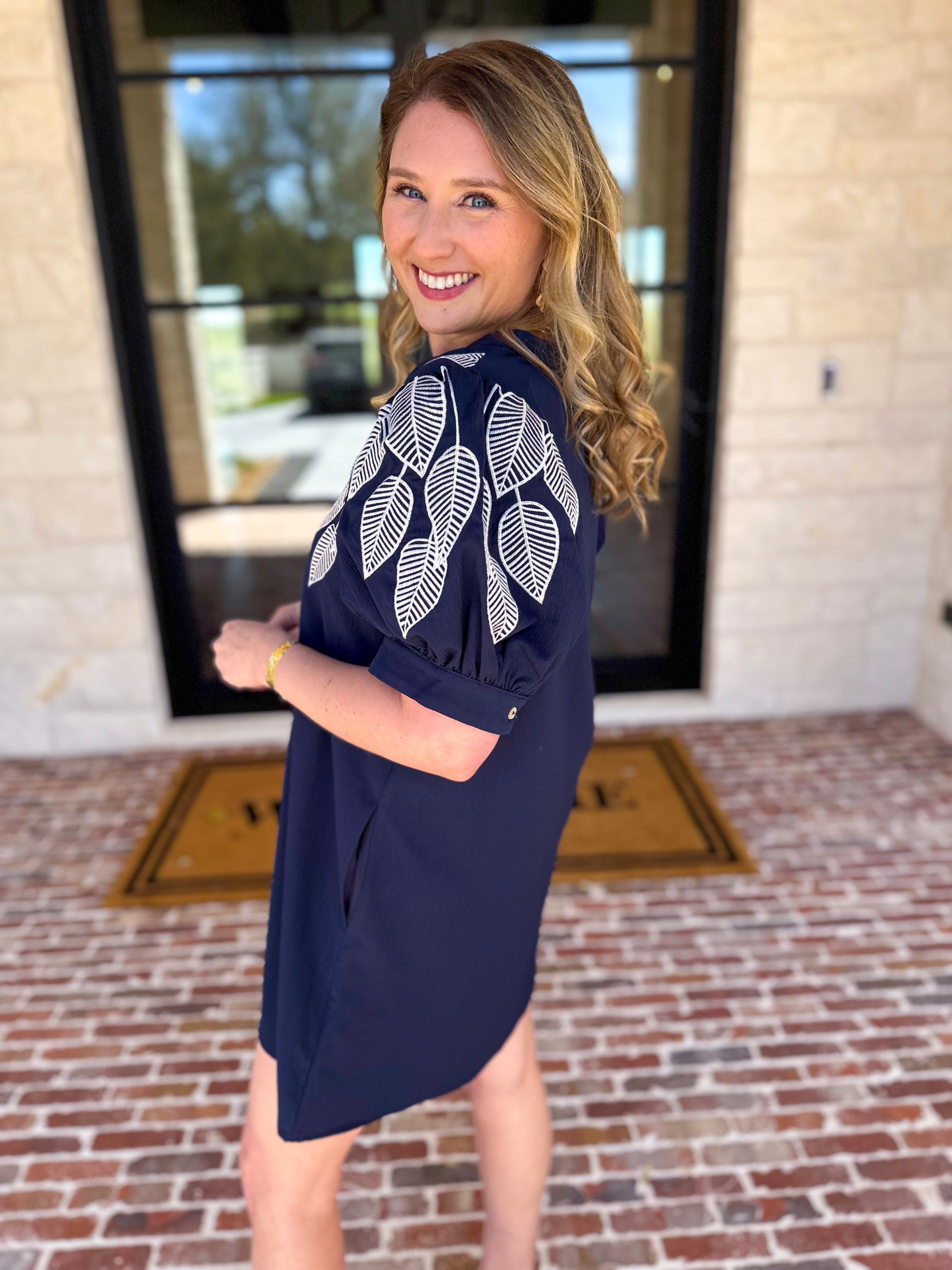 The Coastal Embroidered Mini Dress - Navy-510 Mini-JODIFL-July & June Women's Fashion Boutique Located in San Antonio, Texas