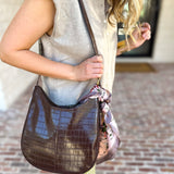 Stephanie Crocodile Shoulder Bag - Chocolate-130 Accessories-MELIE BIANCO-July & June Women's Fashion Boutique Located in San Antonio, Texas