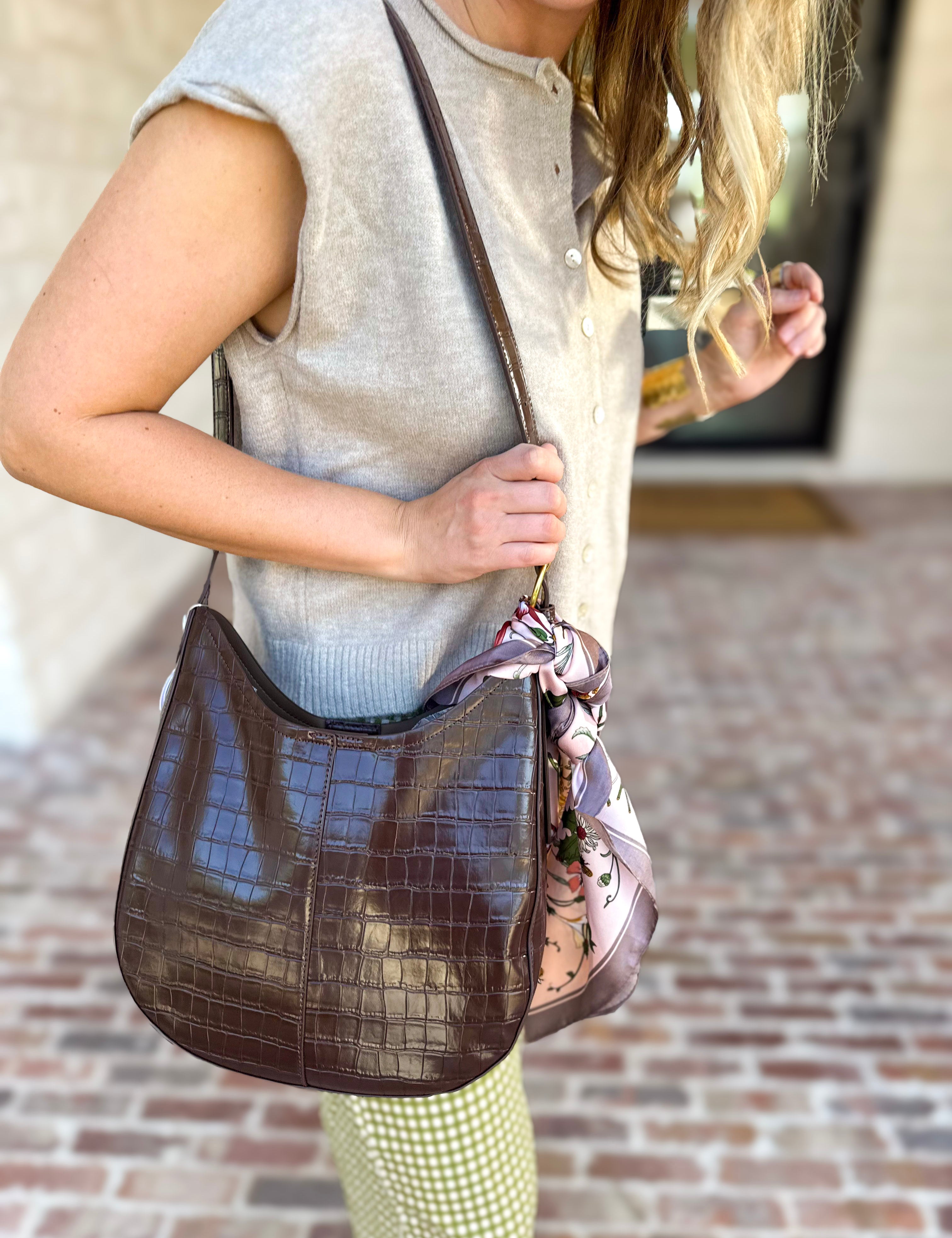 Stephanie Crocodile Shoulder Bag - Chocolate-130 Accessories-MELIE BIANCO-July & June Women's Fashion Boutique Located in San Antonio, Texas