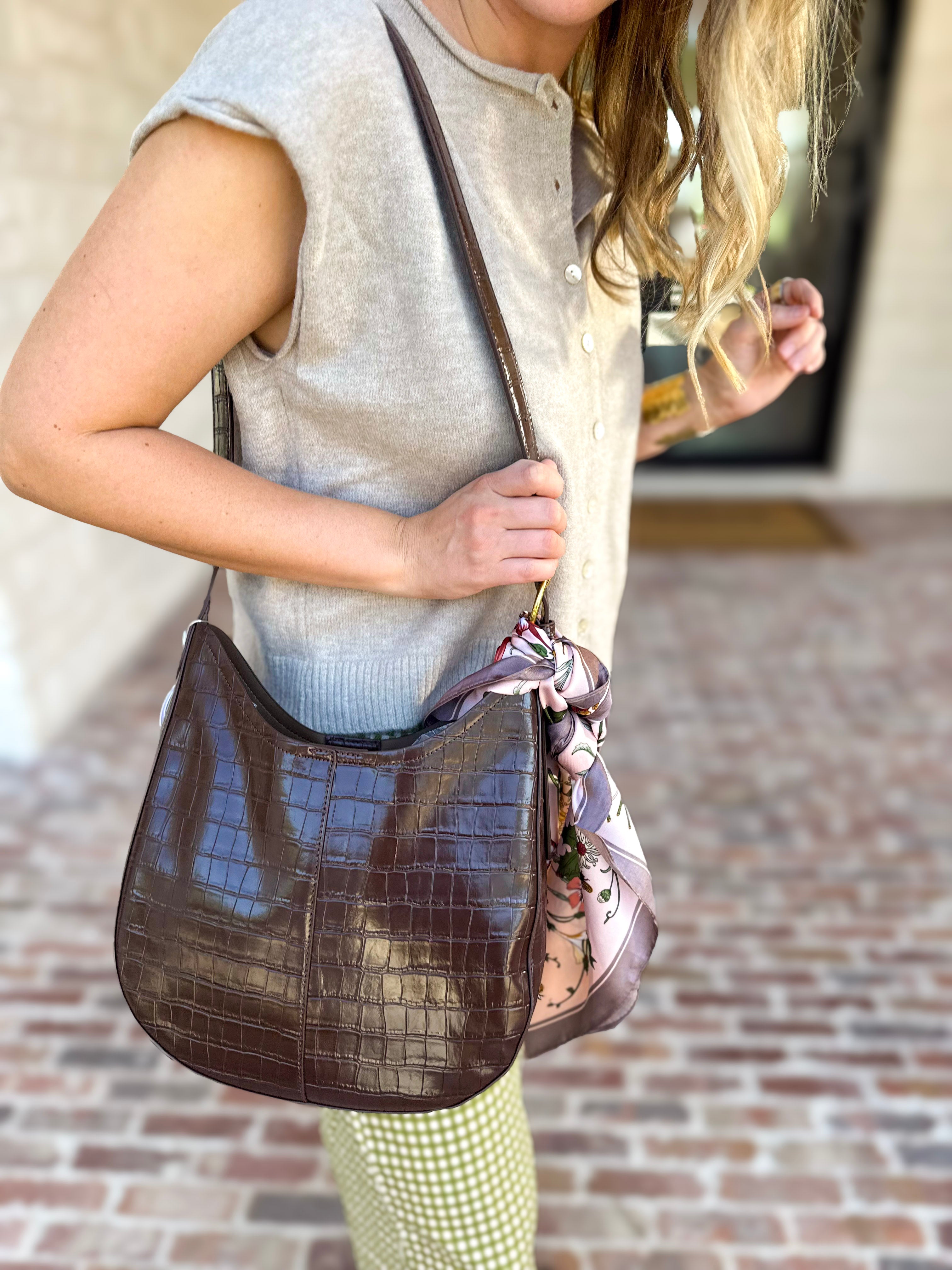 Stephanie Crocodile Shoulder Bag - Chocolate-130 Accessories-MELIE BIANCO-July & June Women's Fashion Boutique Located in San Antonio, Texas