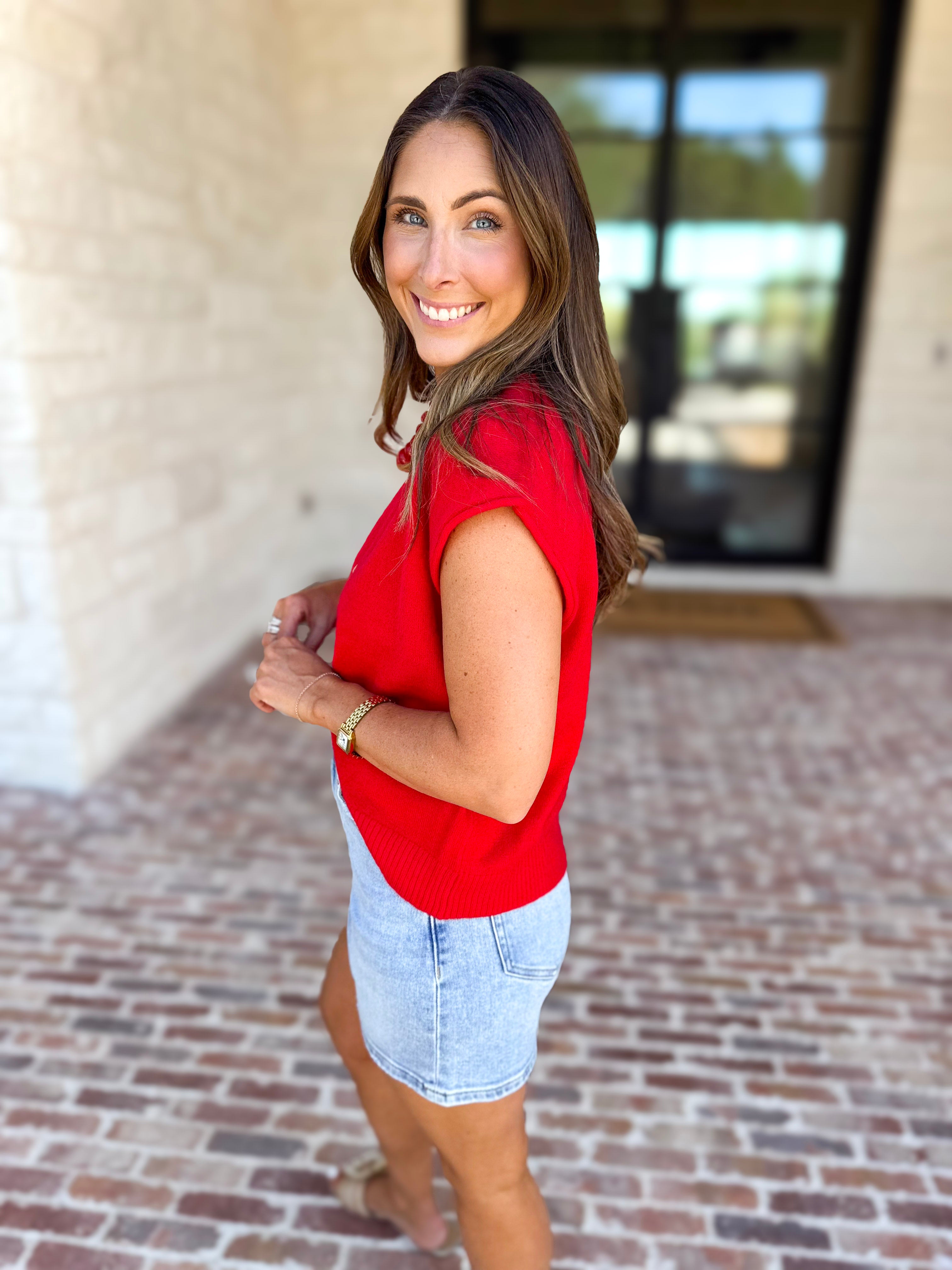 Short Sleeve Everyday Cardigan - Red-230 Sweaters/Cardis-DOUBLE ZERO-July & June Women's Fashion Boutique Located in San Antonio, Texas