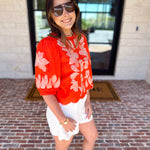 THML - Bold Orange Embroidered Blouse-200 Fashion Blouses-THML-July & June Women's Fashion Boutique Located in San Antonio, Texas