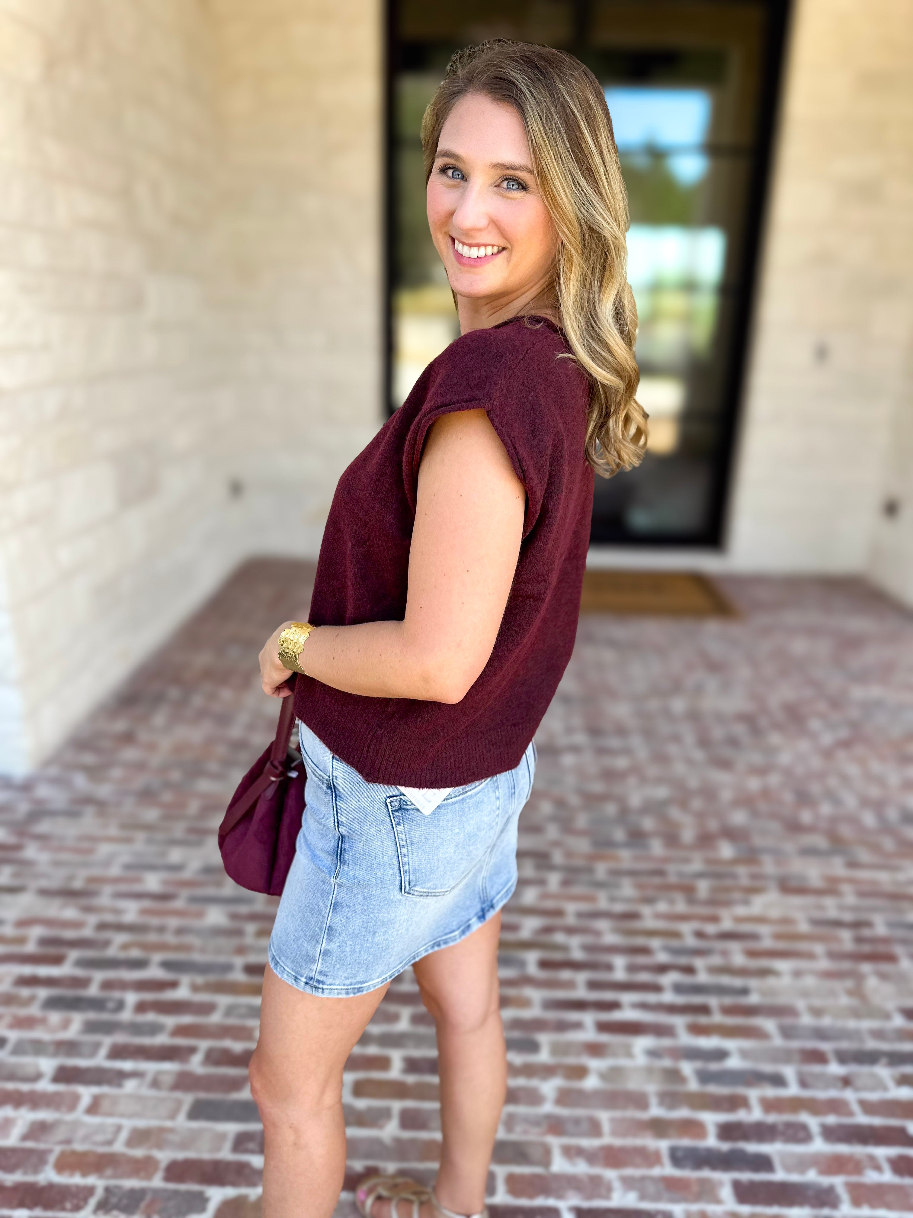 Short Sleeve Everyday Cardigan - Merlot-230 Sweaters/Cardis-DOUBLE ZERO-July & June Women's Fashion Boutique Located in San Antonio, Texas