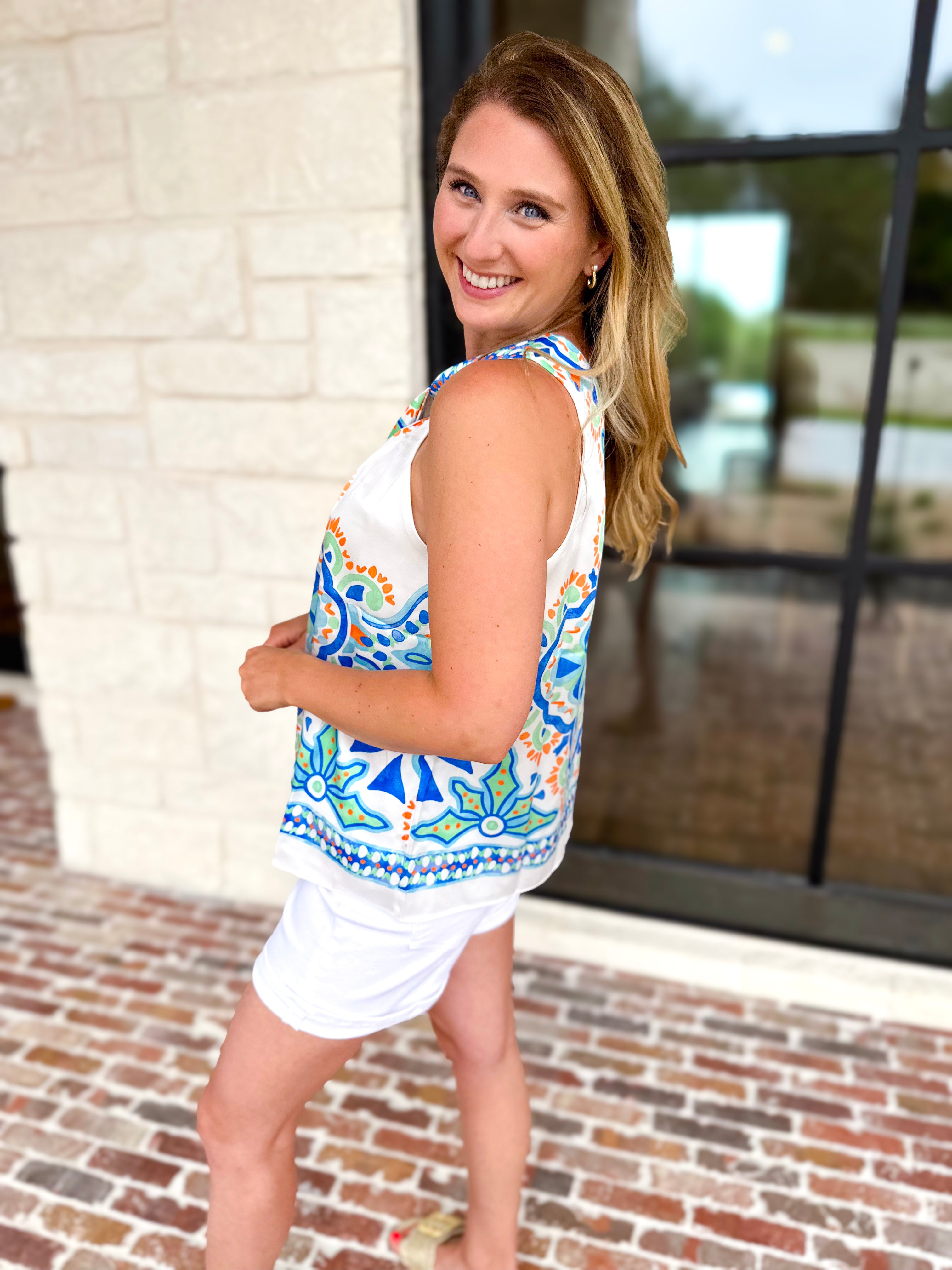 Current Air - Island Hour Satin Halter Blouse-200 Fashion Blouses-CURRENT AIR CLOTHING-July & June Women's Fashion Boutique Located in San Antonio, Texas