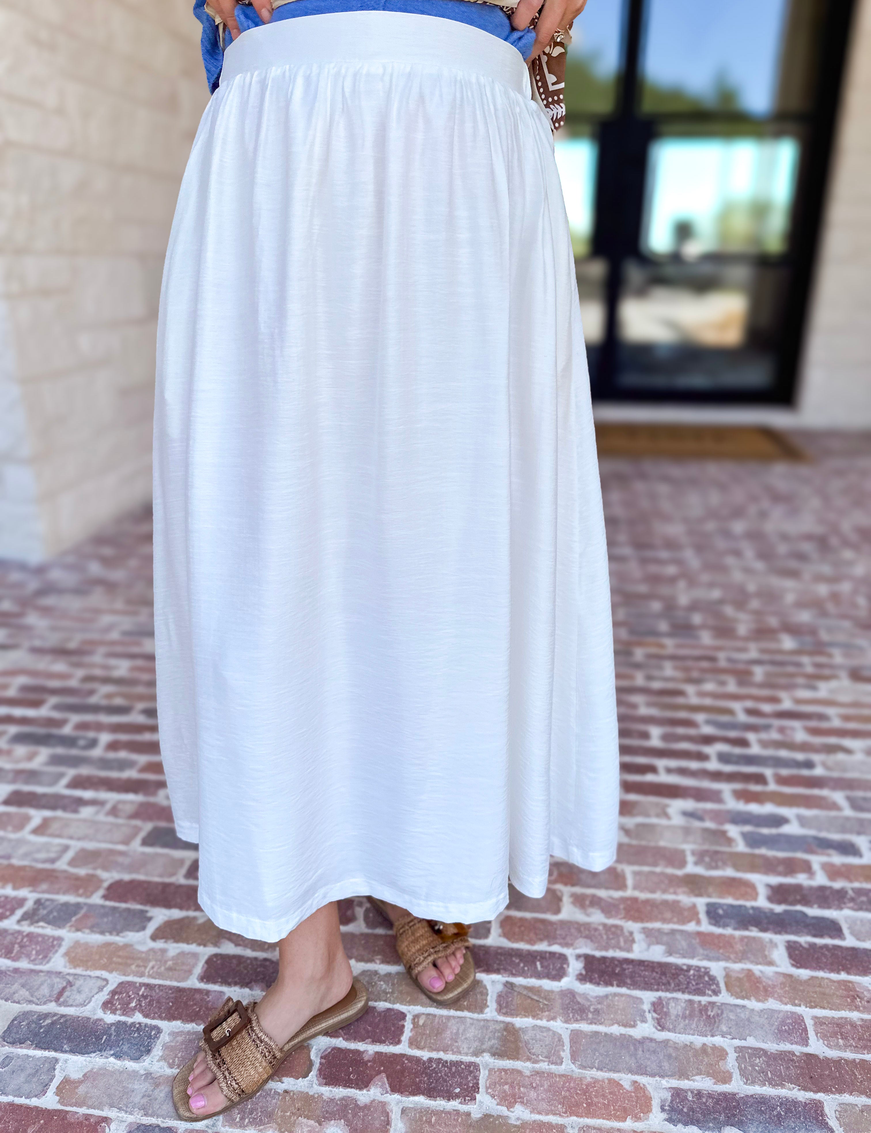 Closet Staple White Midi Skirt-410 Shorts/Skirts-STYLE USA-July & June Women's Fashion Boutique Located in San Antonio, Texas