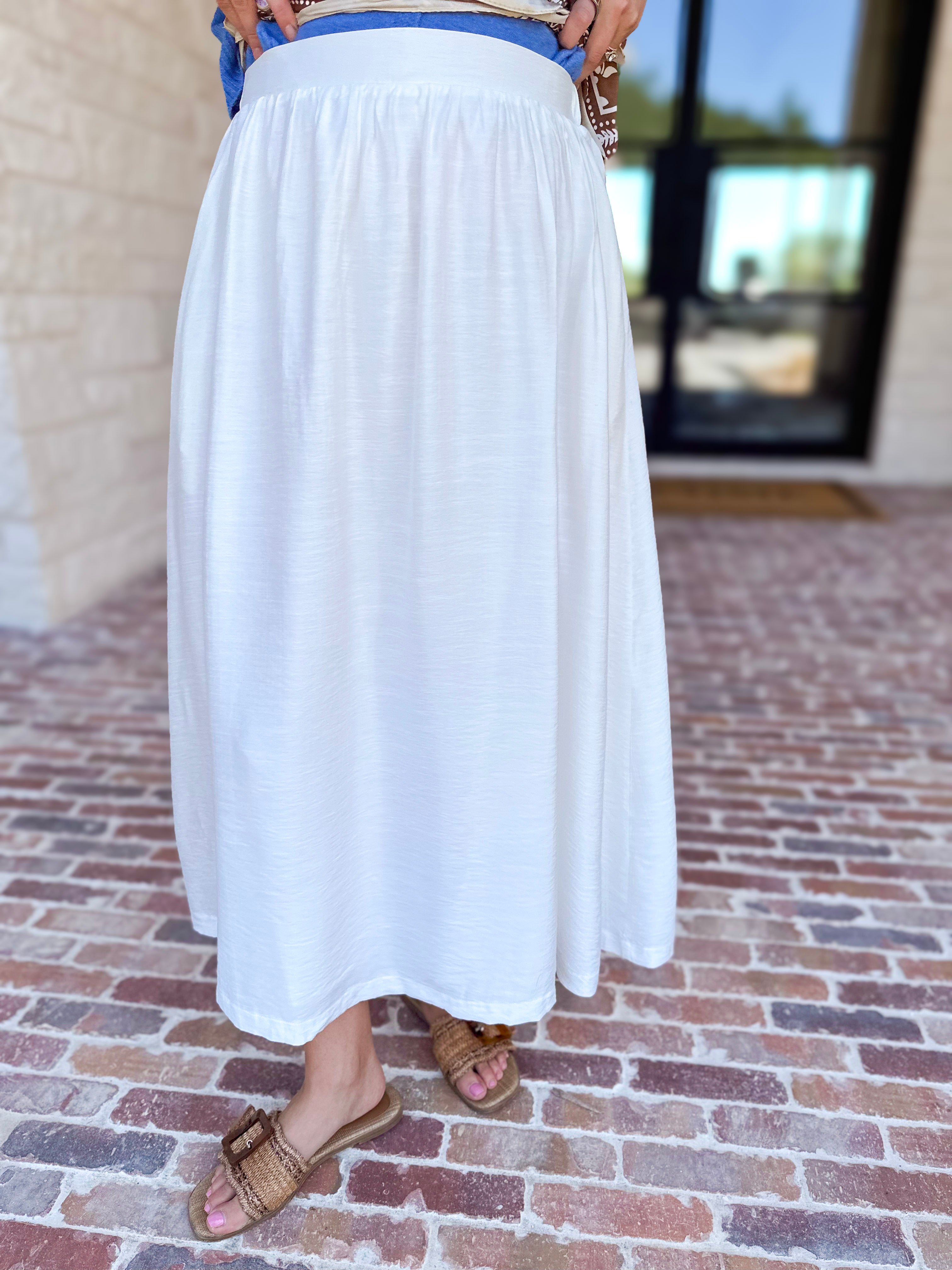 Closet Staple White Midi Skirt-410 Shorts/Skirts-STYLE USA-July & June Women's Fashion Boutique Located in San Antonio, Texas