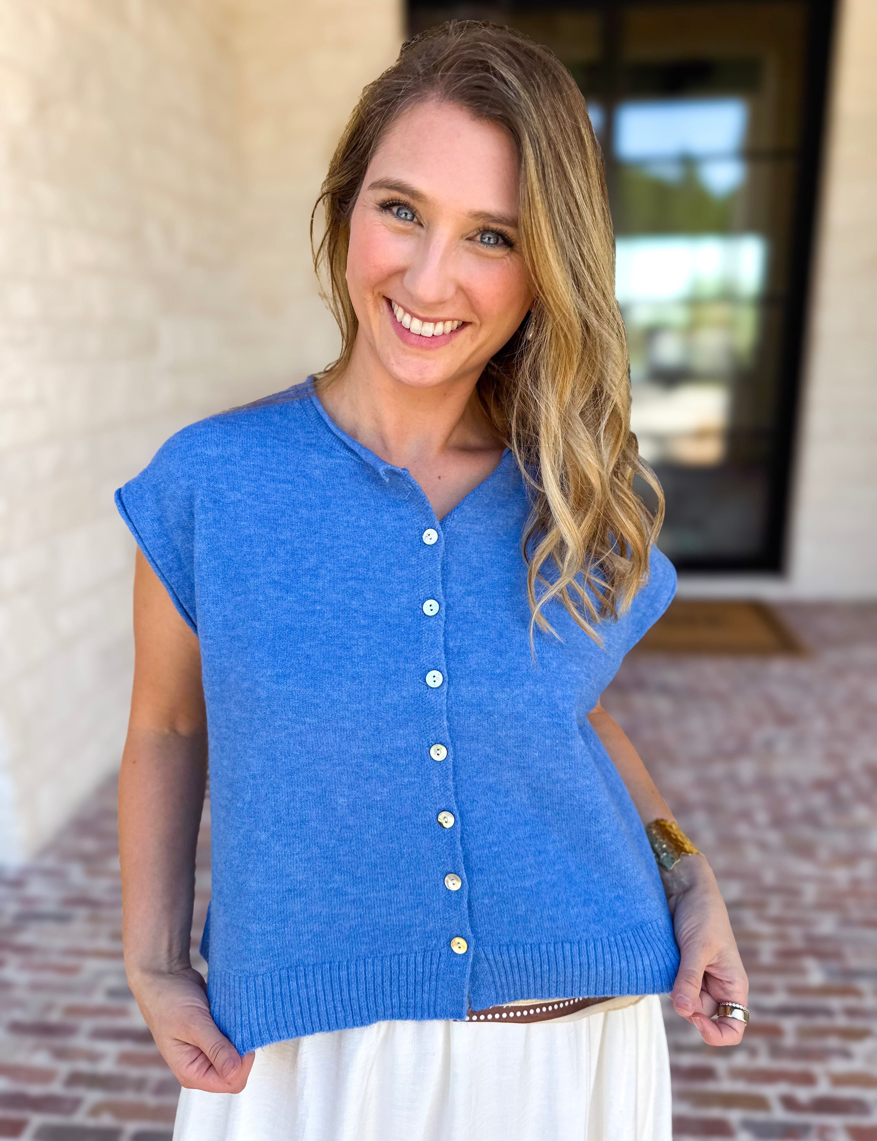 Short Sleeve Everyday Cardigan - Ocean Blue-230 Sweaters/Cardis-DOUBLE ZERO-July & June Women's Fashion Boutique Located in San Antonio, Texas