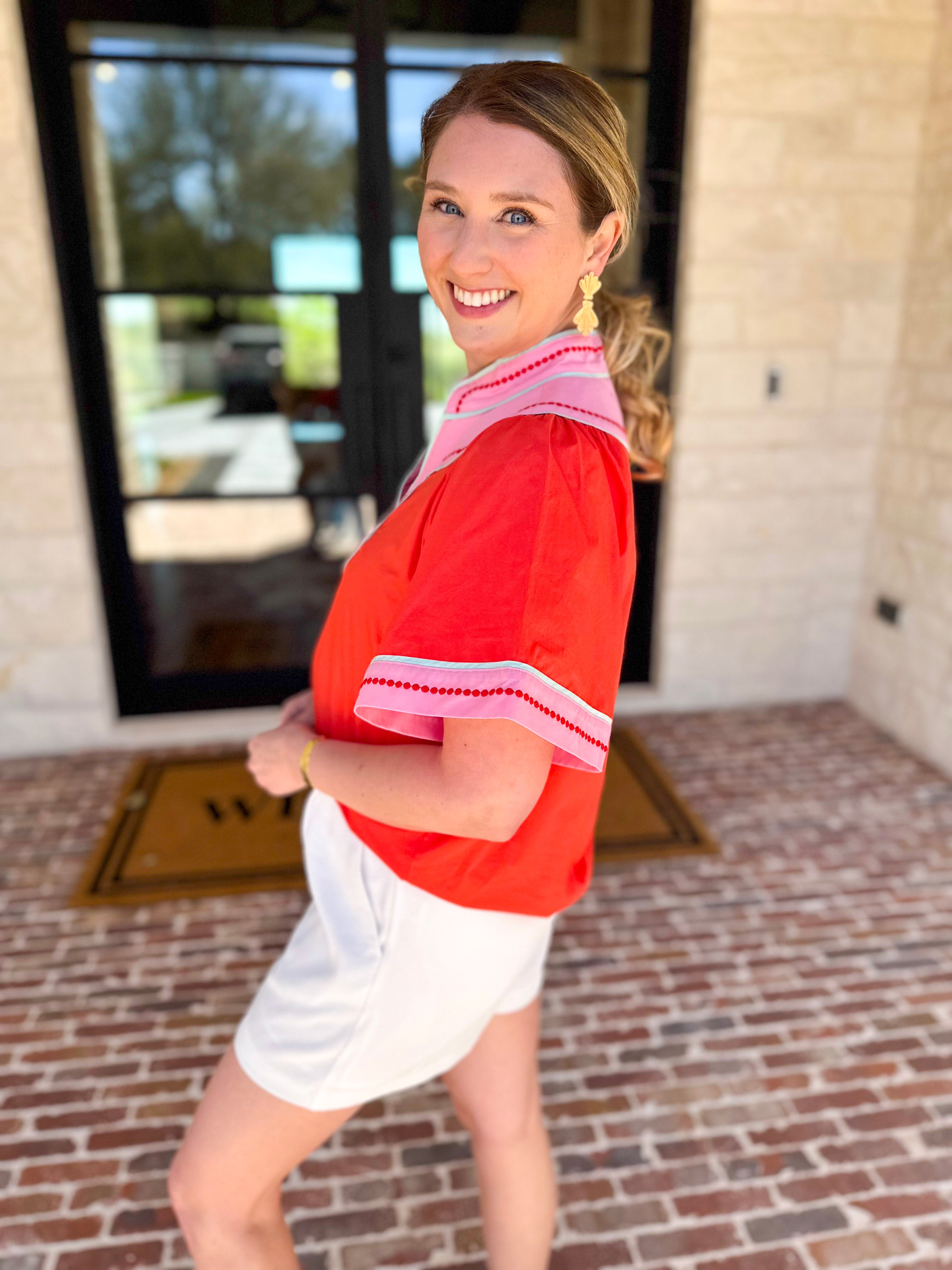 THML - Sunburst & Pink Blouse-200 Fashion Blouses-THML-July & June Women's Fashion Boutique Located in San Antonio, Texas