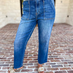 Vervet - High Rise Utility Cropped Jeans-420 Denim-VEVERT BY FLYING MONKEY-July & June Women's Fashion Boutique Located in San Antonio, Texas