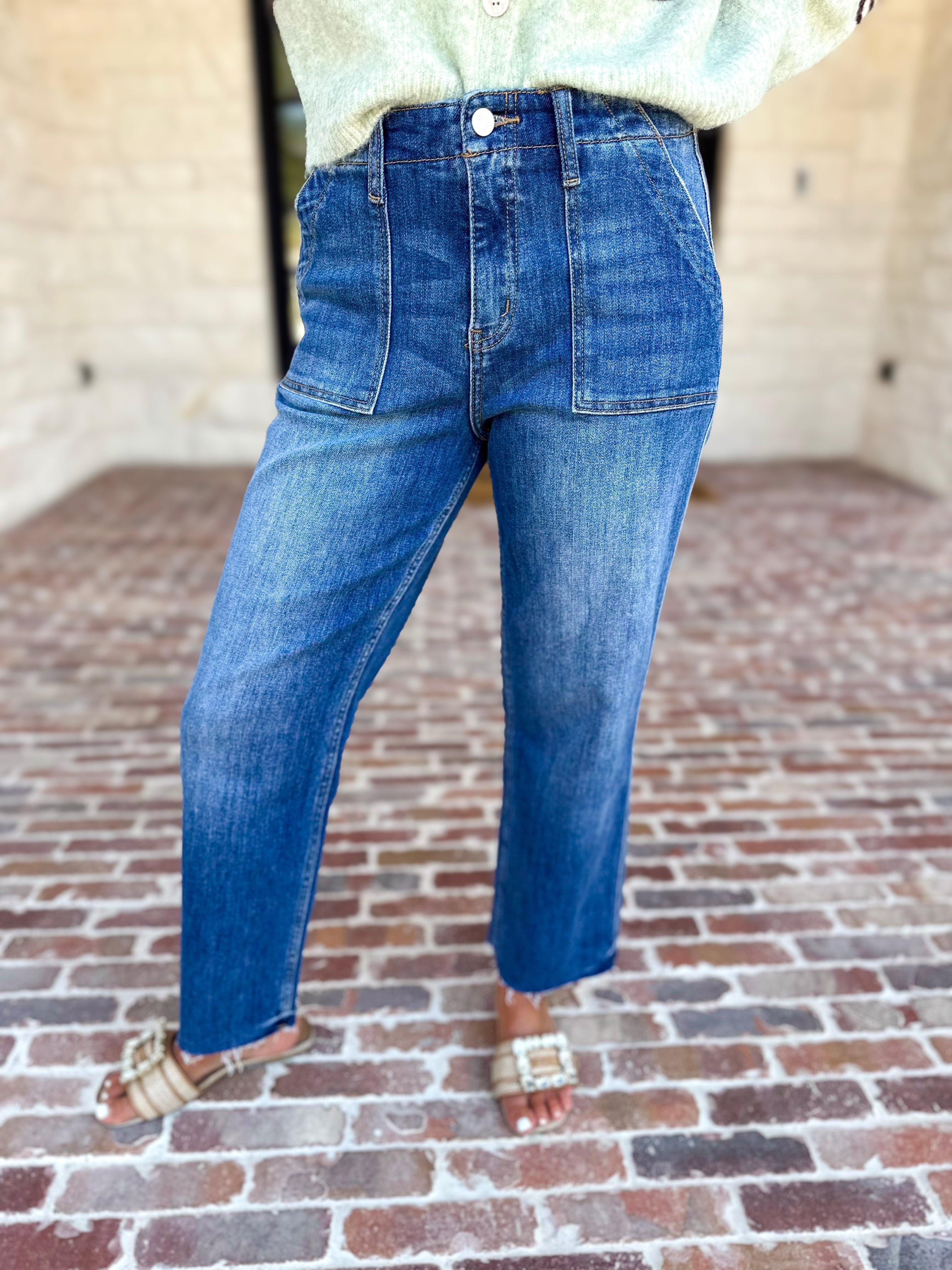 Vervet - High Rise Utility Cropped Jeans-420 Denim-VEVERT BY FLYING MONKEY-July & June Women's Fashion Boutique Located in San Antonio, Texas