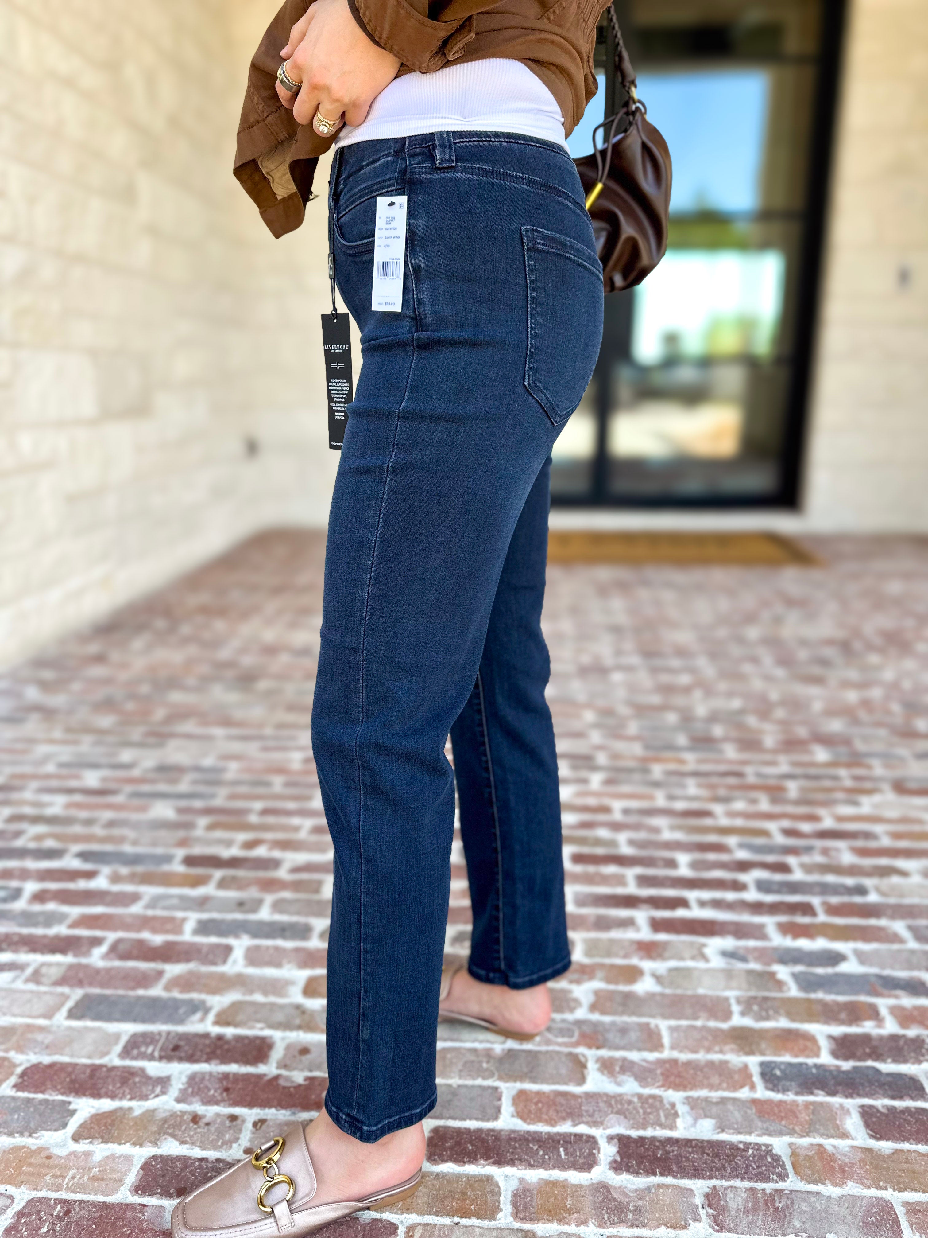 Liverpool - Dark Wash High Rise Straight Leg Jeans-420 Denim-LIVERPOOL JEANS COMPANY-July & June Women's Fashion Boutique Located in San Antonio, Texas