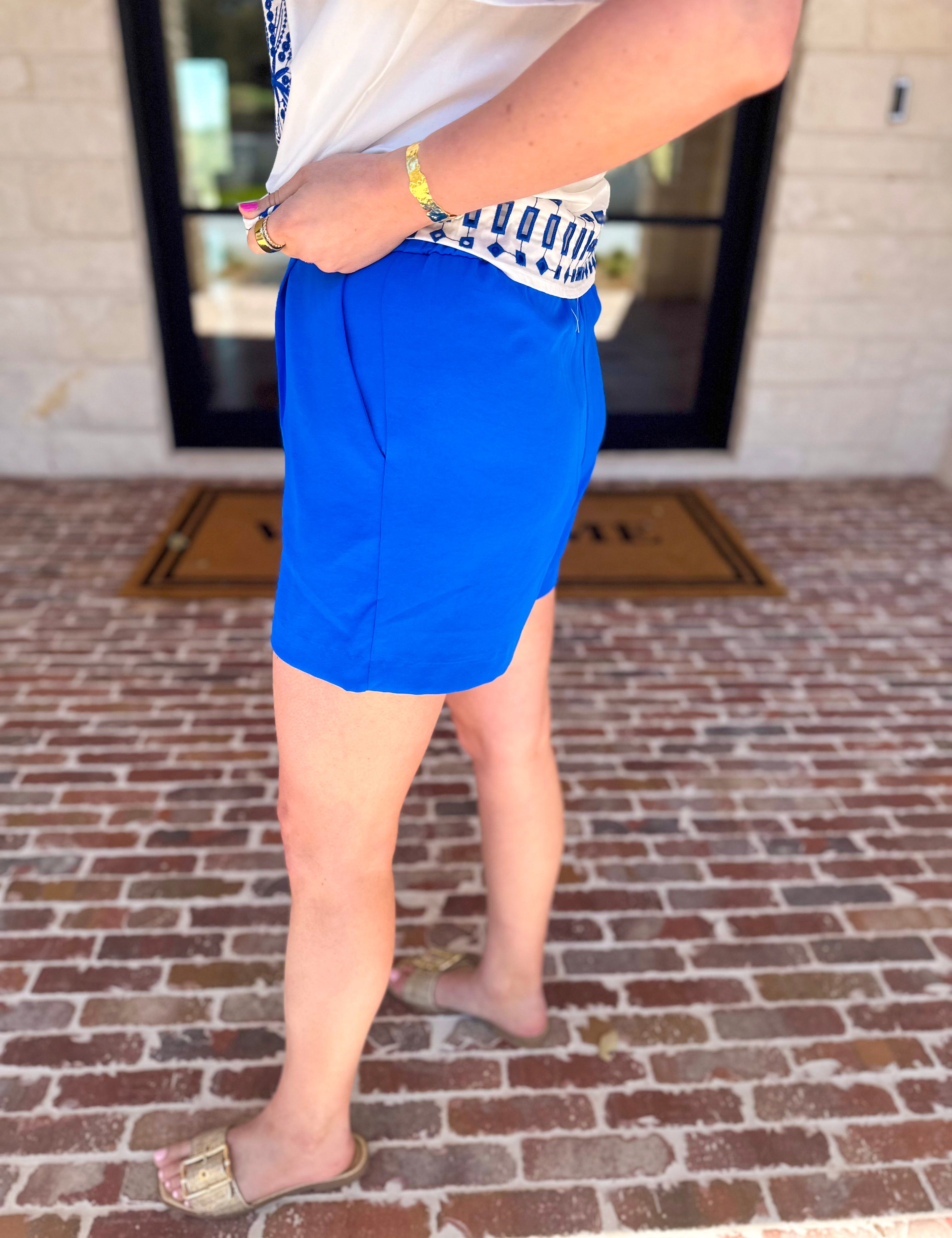 The It Girl Trouser Shorts - Electric Blue-410 Shorts/Skirts-SKIES ARE BLUE-July & June Women's Fashion Boutique Located in San Antonio, Texas