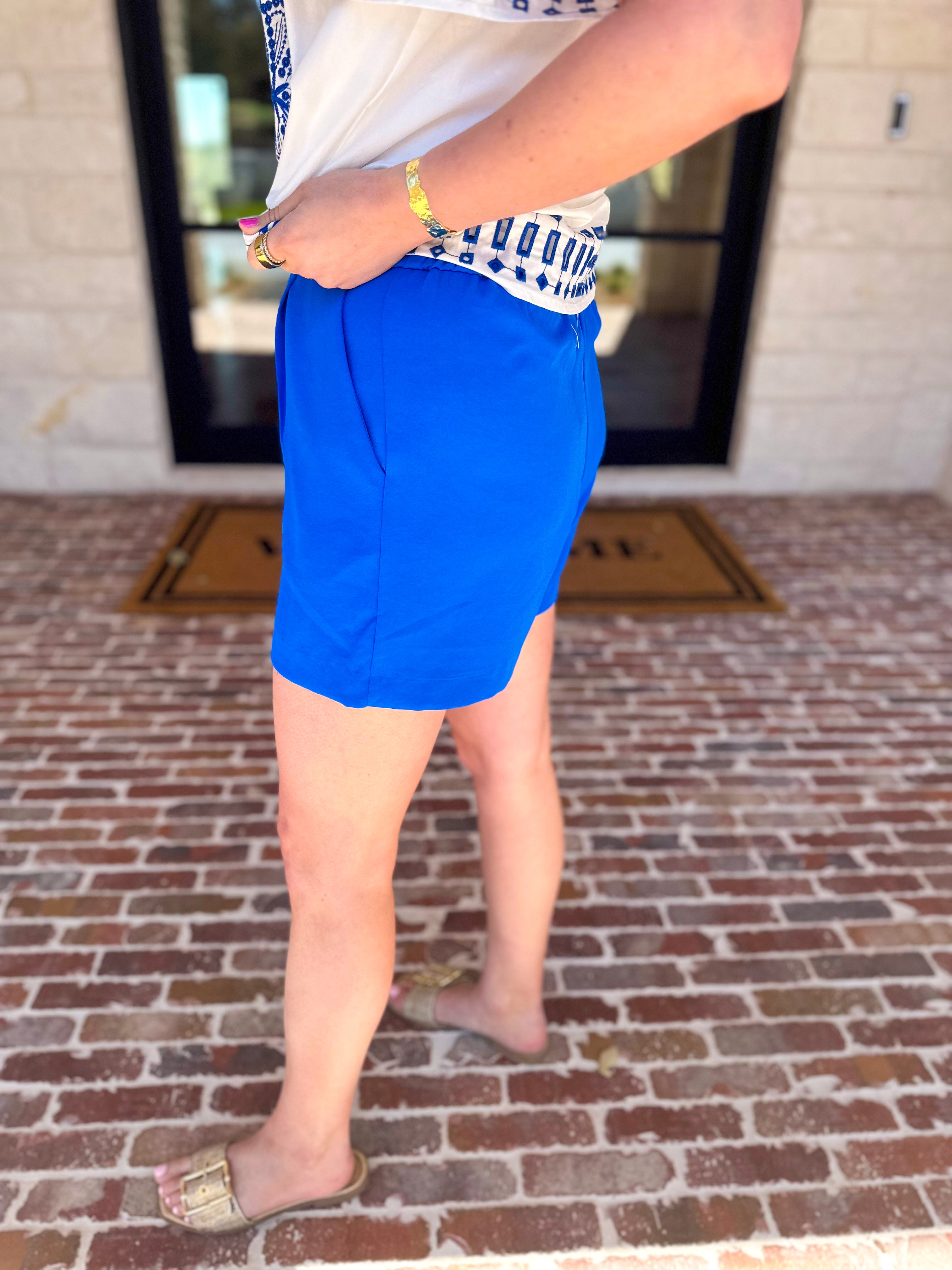 The It Girl Trouser Shorts - Electric Blue-410 Shorts/Skirts-SKIES ARE BLUE-July & June Women's Fashion Boutique Located in San Antonio, Texas