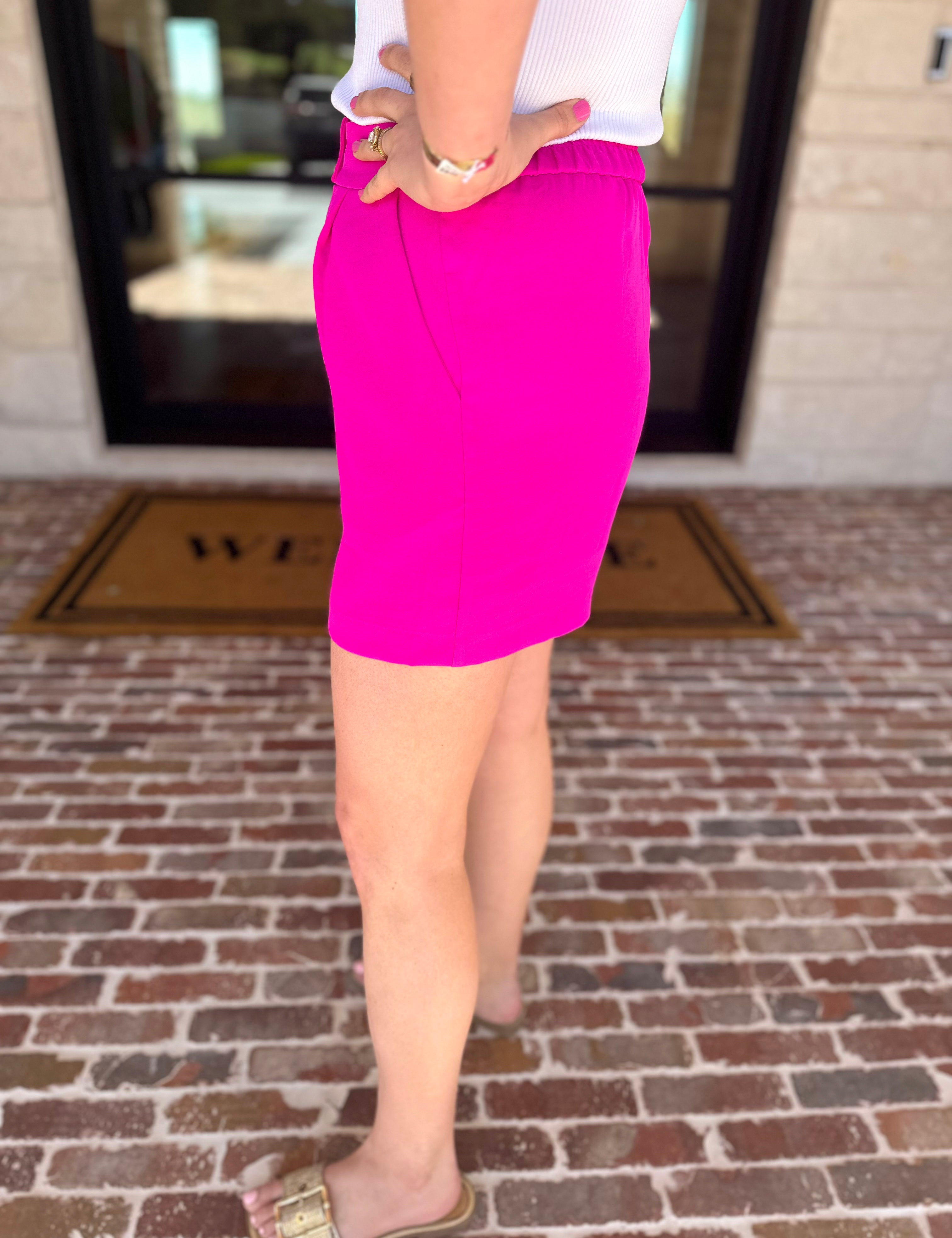 The It Girl Trouser Shorts - Hot Pink-410 Shorts/Skirts-SKIES ARE BLUE-July & June Women's Fashion Boutique Located in San Antonio, Texas