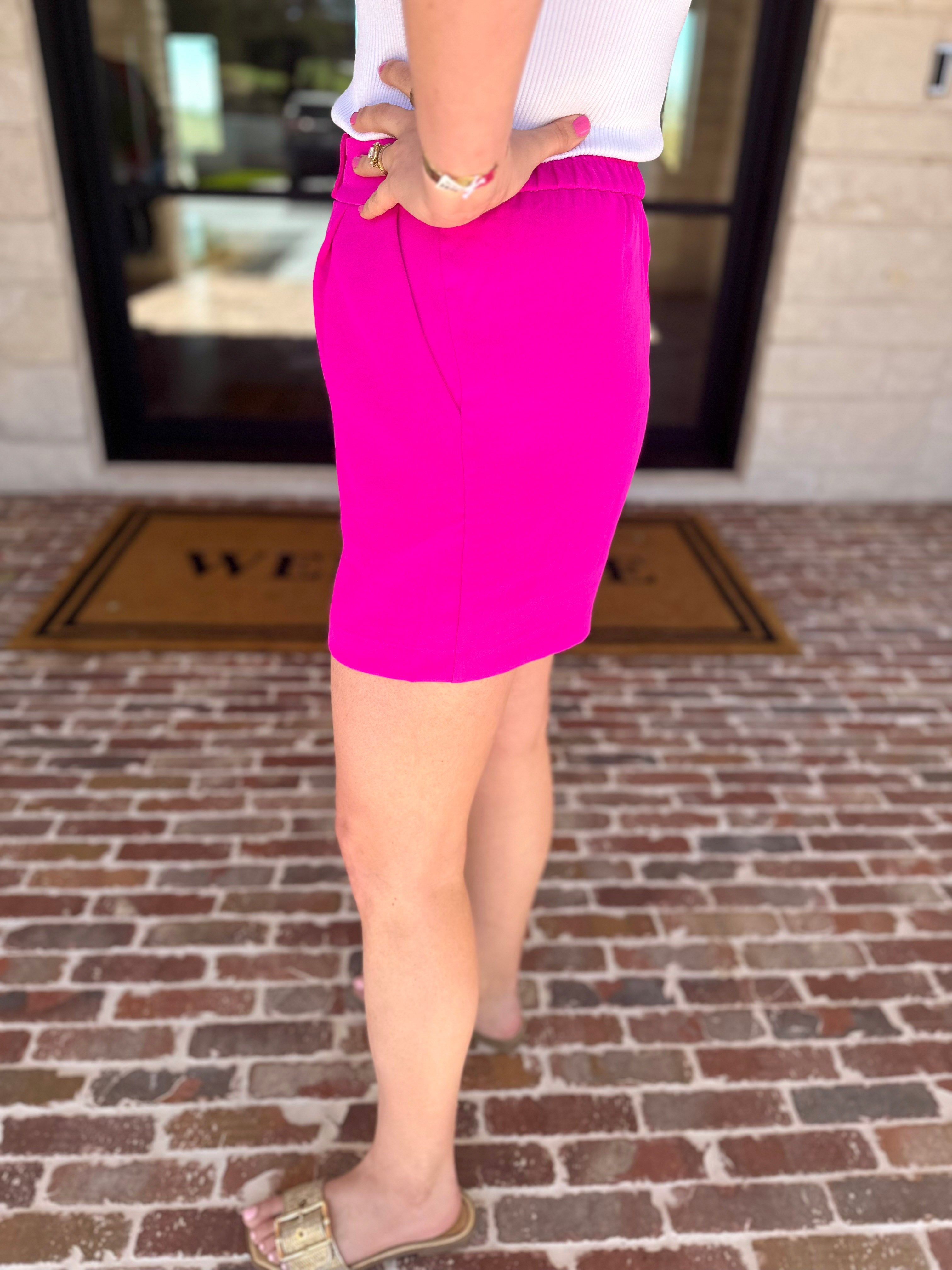 The It Girl Trouser Shorts - Hot Pink-410 Shorts/Skirts-SKIES ARE BLUE-July & June Women's Fashion Boutique Located in San Antonio, Texas