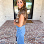 THML - Nutmeg Embroidered Flutter Sleeve Blouse-200 Fashion Blouses-THML-July & June Women's Fashion Boutique Located in San Antonio, Texas