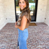 THML - Nutmeg Embroidered Flutter Sleeve Blouse-200 Fashion Blouses-THML-July & June Women's Fashion Boutique Located in San Antonio, Texas