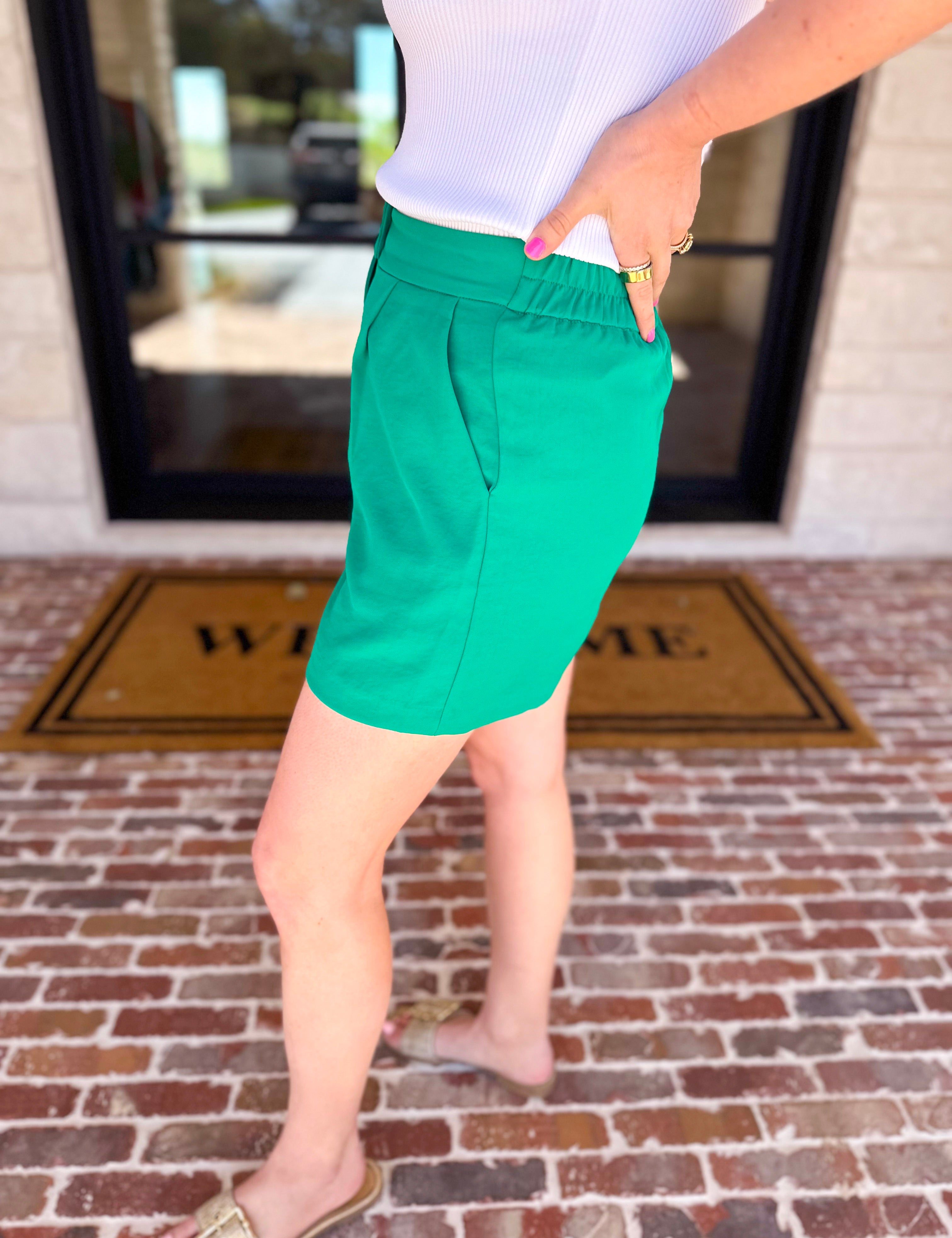 The It Girl Trouser Shorts - Kelly Green-410 Shorts/Skirts-SKIES ARE BLUE-July & June Women's Fashion Boutique Located in San Antonio, Texas