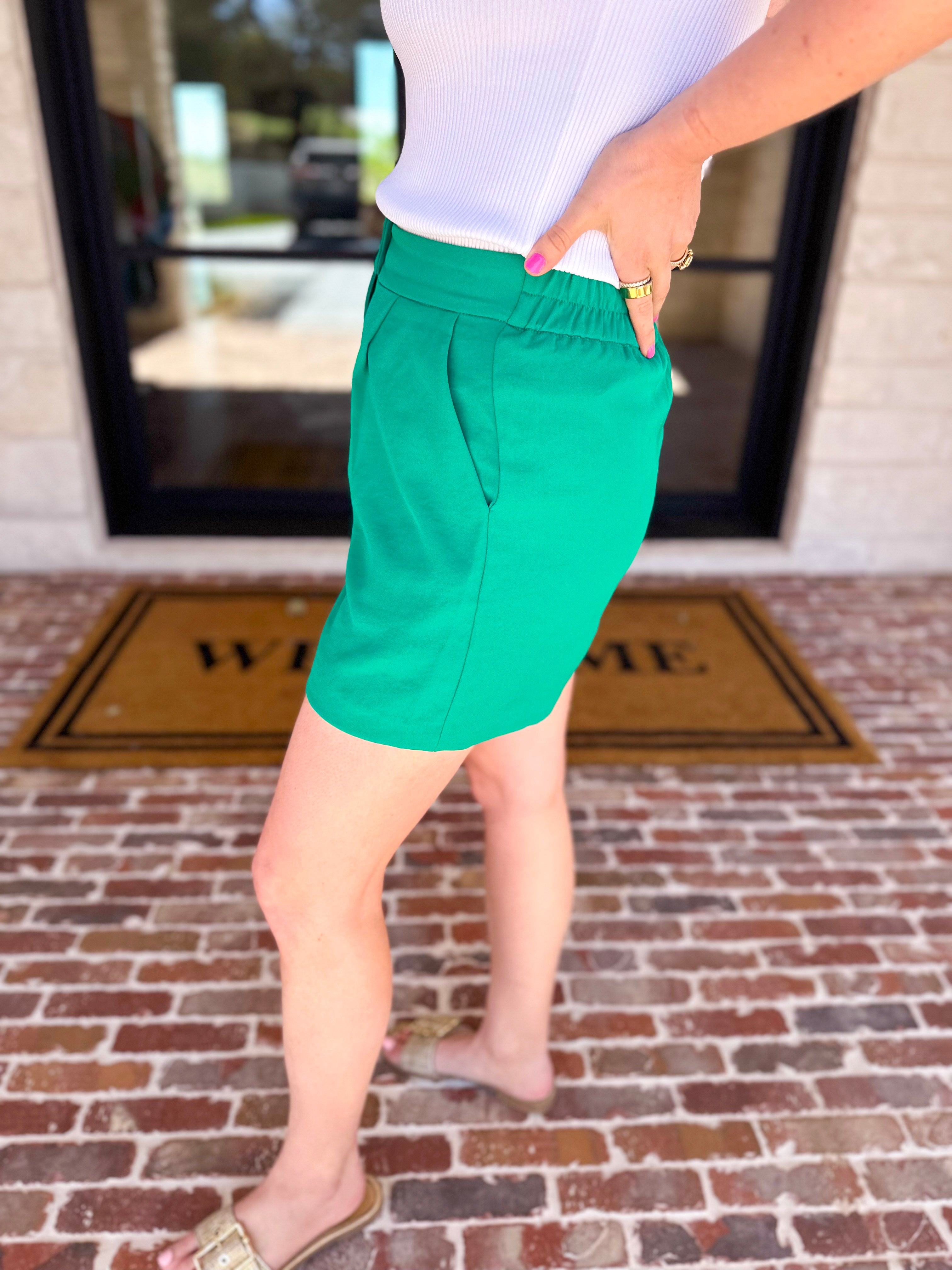 The It Girl Trouser Shorts - Kelly Green-410 Shorts/Skirts-SKIES ARE BLUE-July & June Women's Fashion Boutique Located in San Antonio, Texas