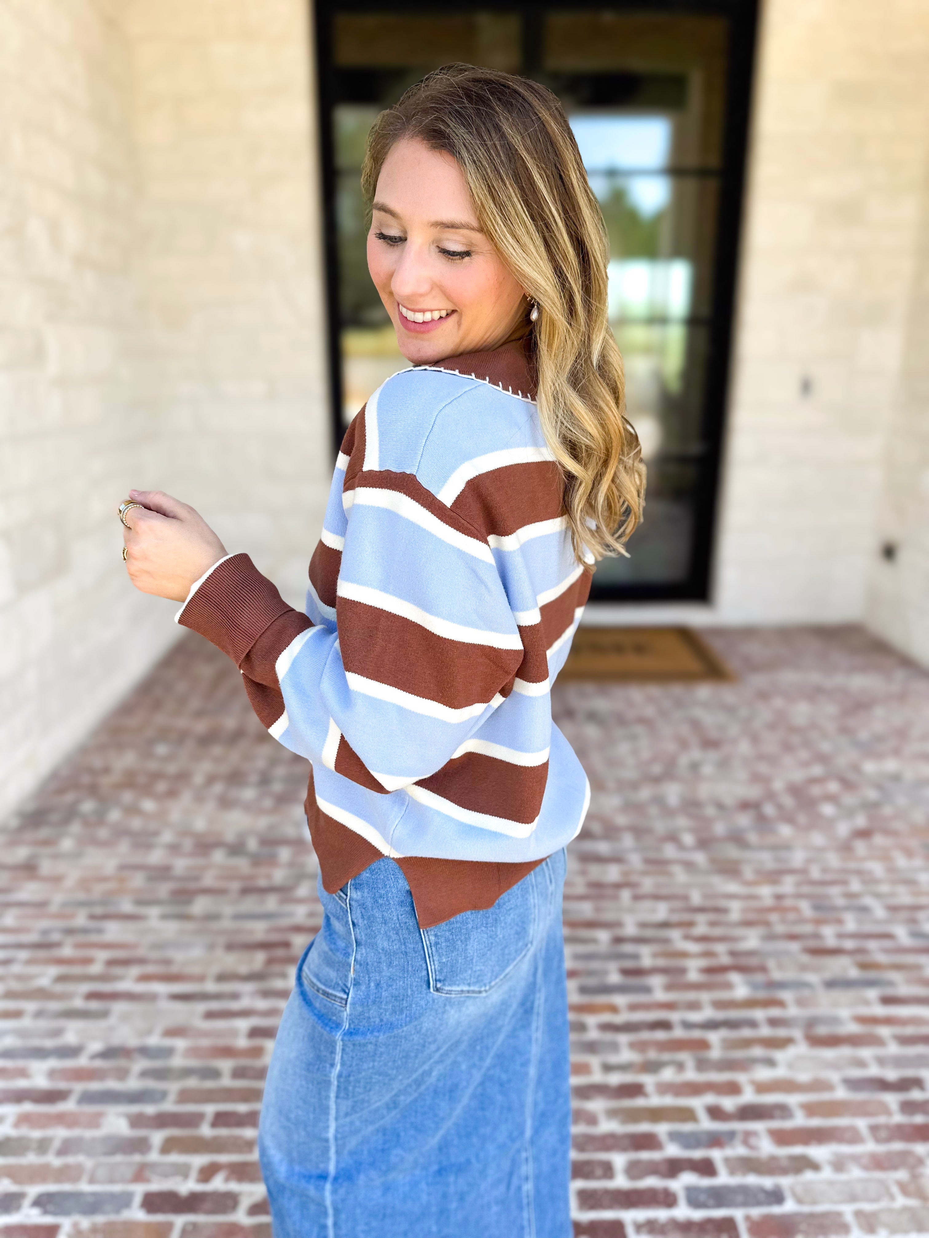 The Stevie Striped Cozy Sweater-230 Sweaters/Cardis-SKIES ARE BLUE-July & June Women's Fashion Boutique Located in San Antonio, Texas