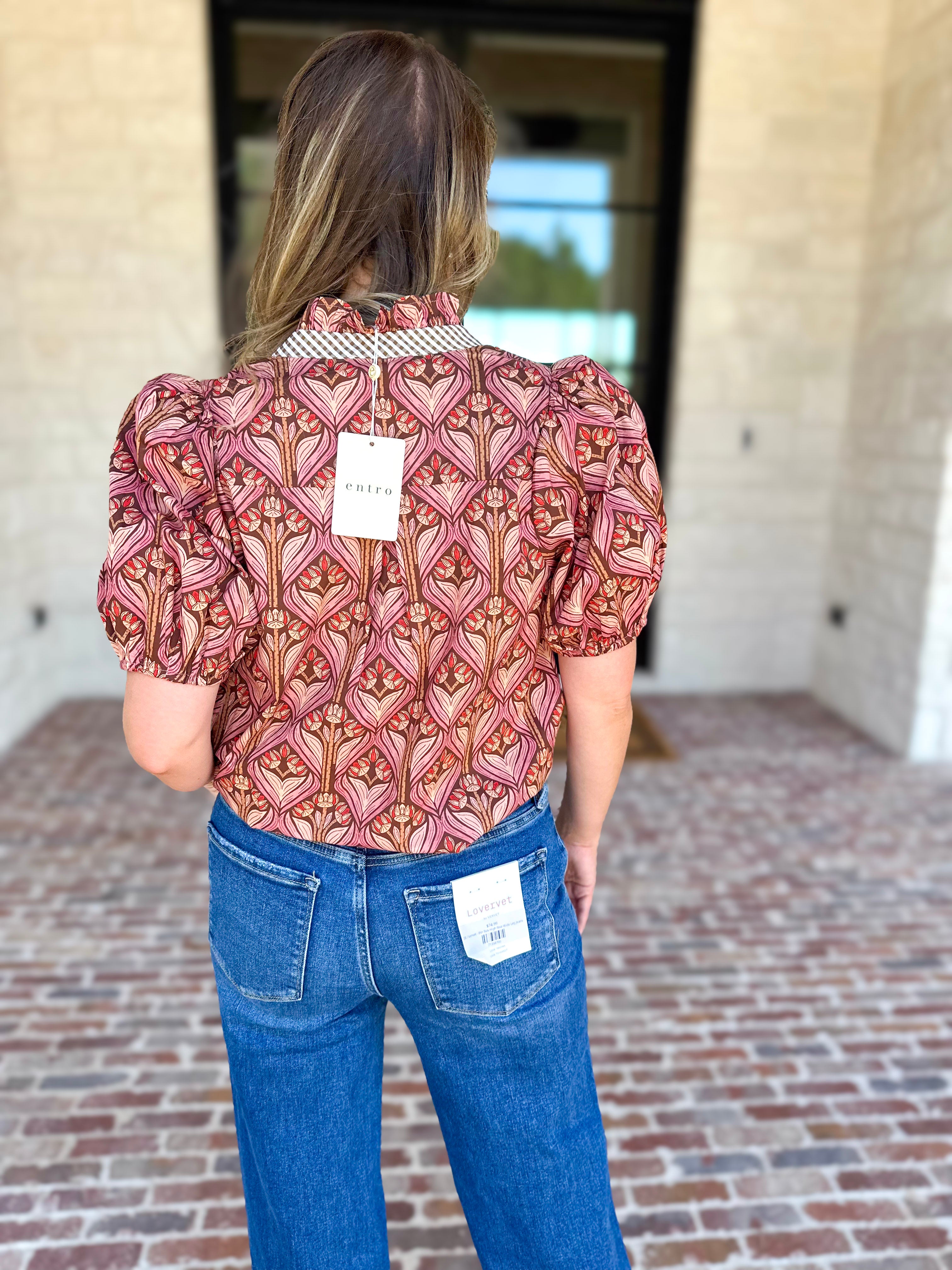Rosewood Puff Sleeve Blouse-200 Fashion Blouses-ENTRO-July & June Women's Fashion Boutique Located in San Antonio, Texas