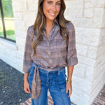 Current Air - Uptown Plaid Button Down Blouse-200 Fashion Blouses-CURRENT AIR CLOTHING-July & June Women's Fashion Boutique Located in San Antonio, Texas