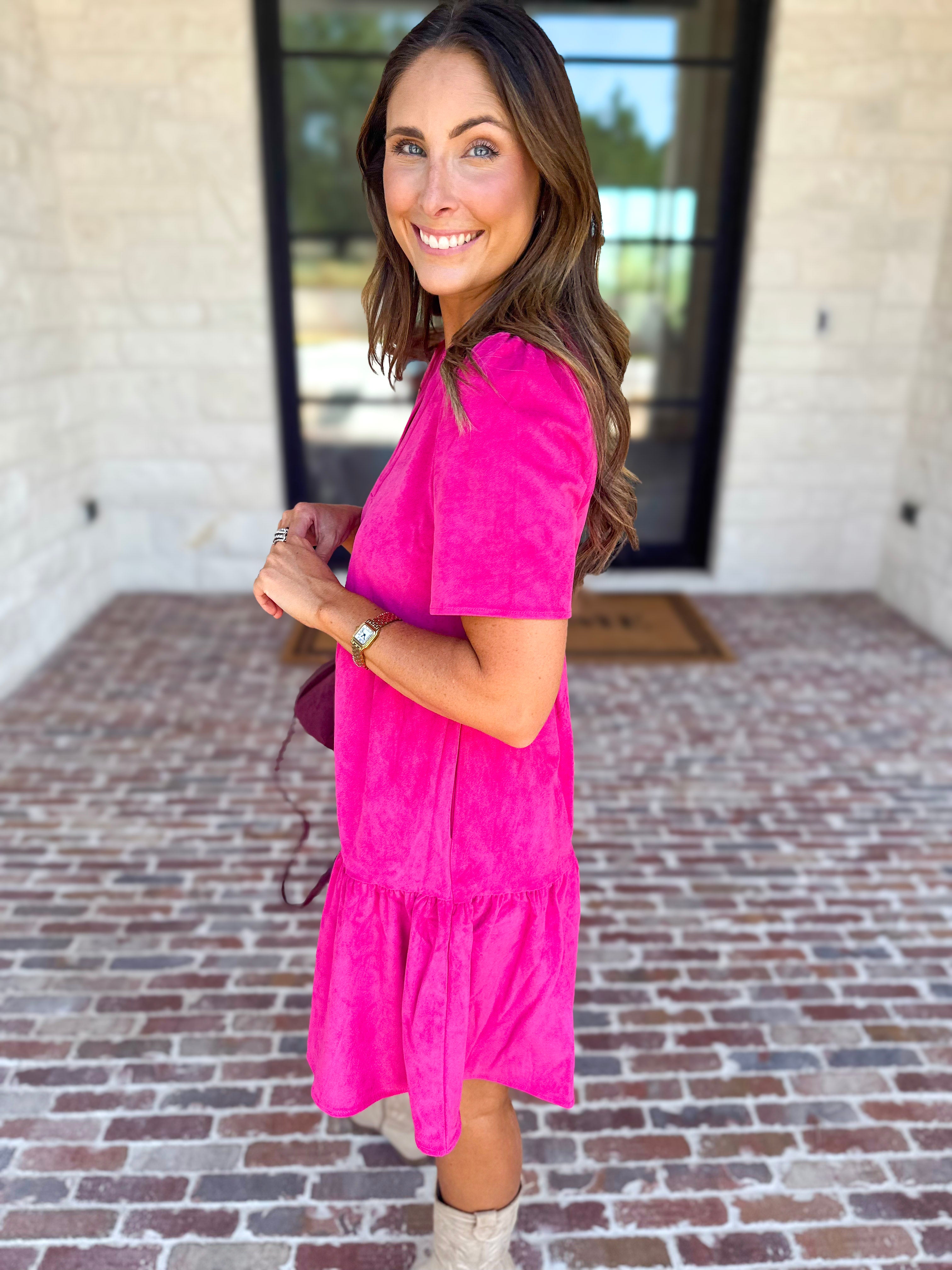Mary Square - Soft Suede Mini Dress - Hot Pink-510 Mini-MARY SQUARE-July & June Women's Fashion Boutique Located in San Antonio, Texas
