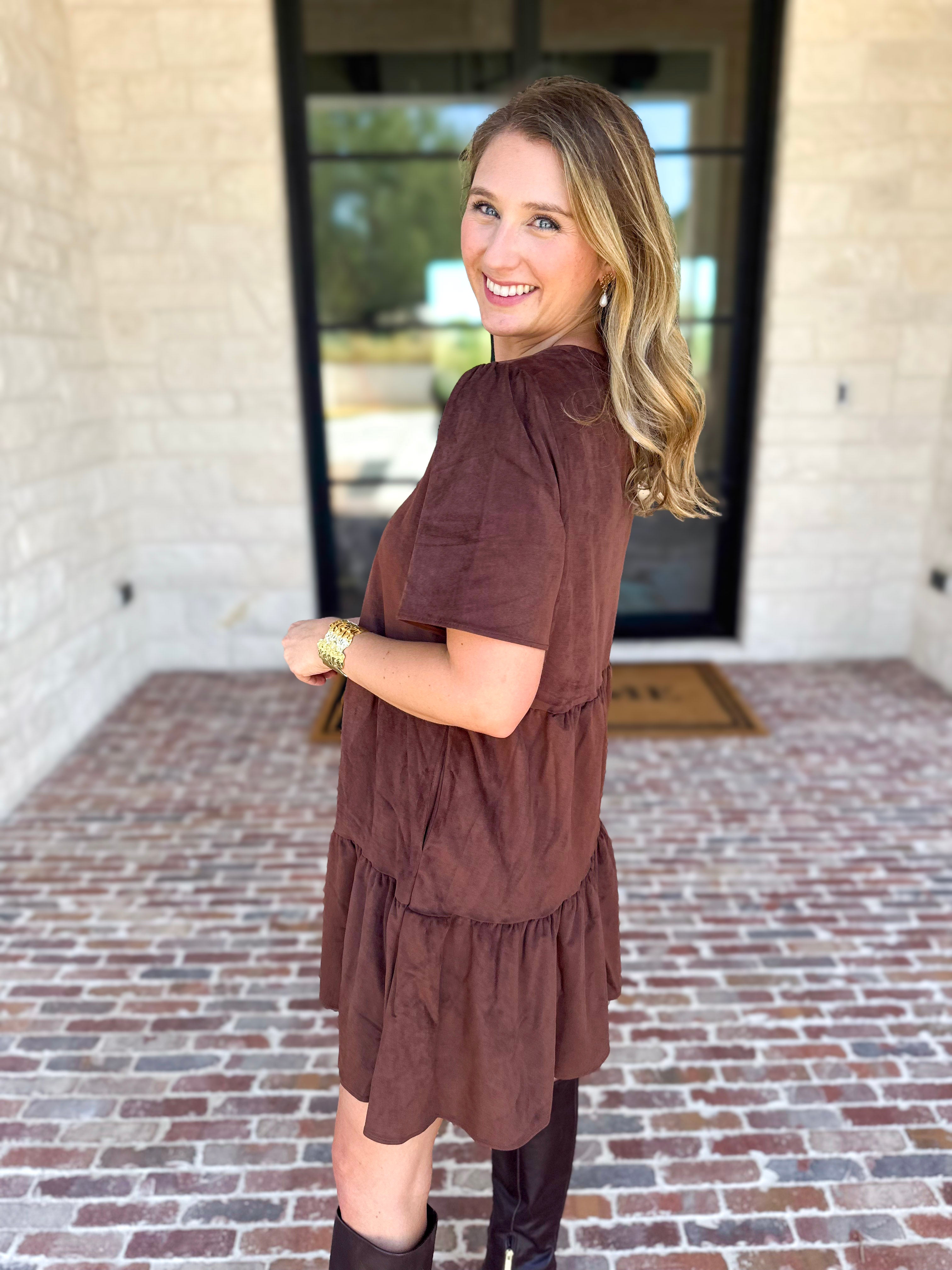 Mary Square - Soft Suede Mini Dress - Coffee-510 Mini-MARY SQUARE-July & June Women's Fashion Boutique Located in San Antonio, Texas