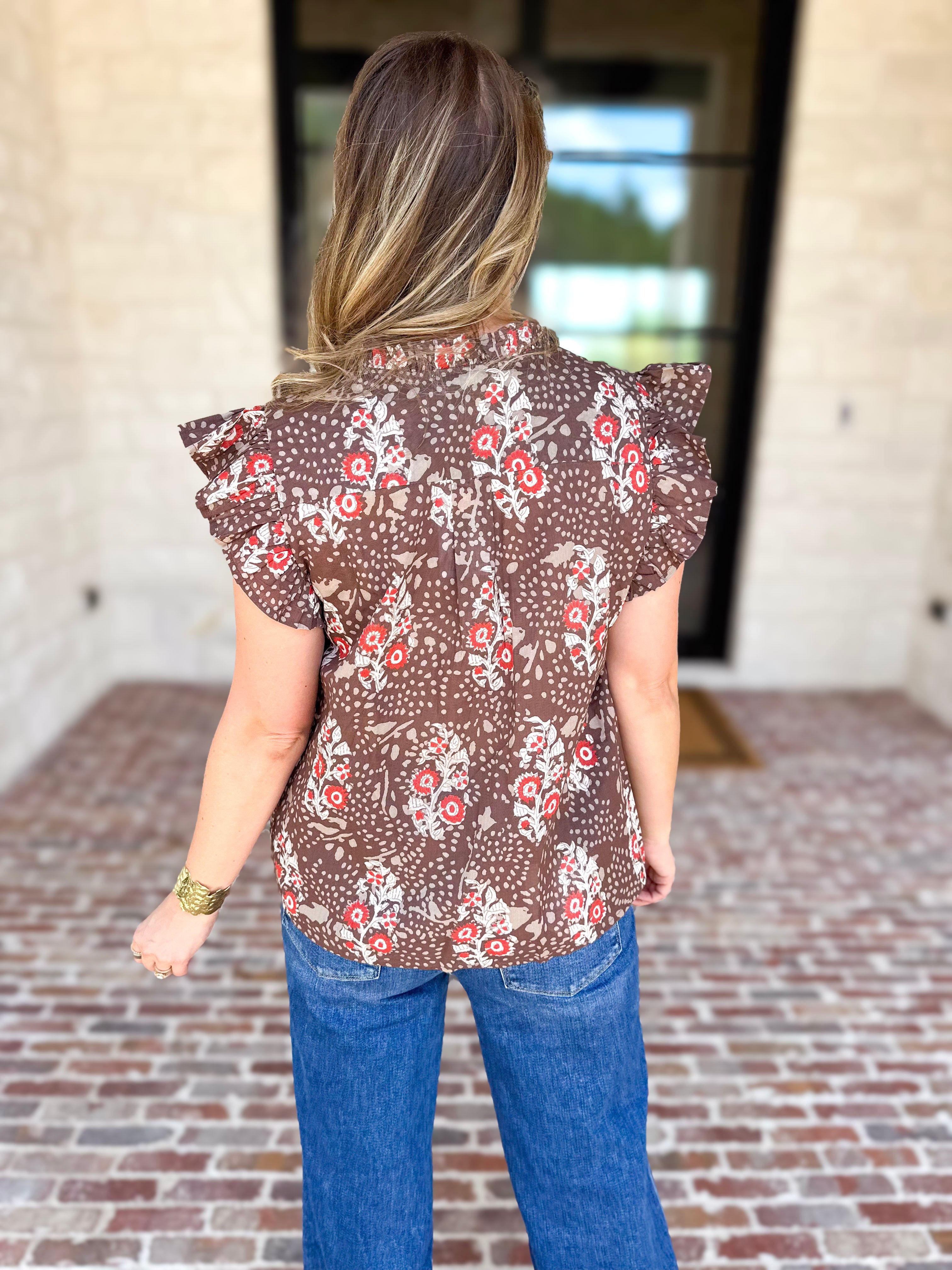 THML - Maison Autumn Floral Blouse-200 Fashion Blouses-THML-July & June Women's Fashion Boutique Located in San Antonio, Texas