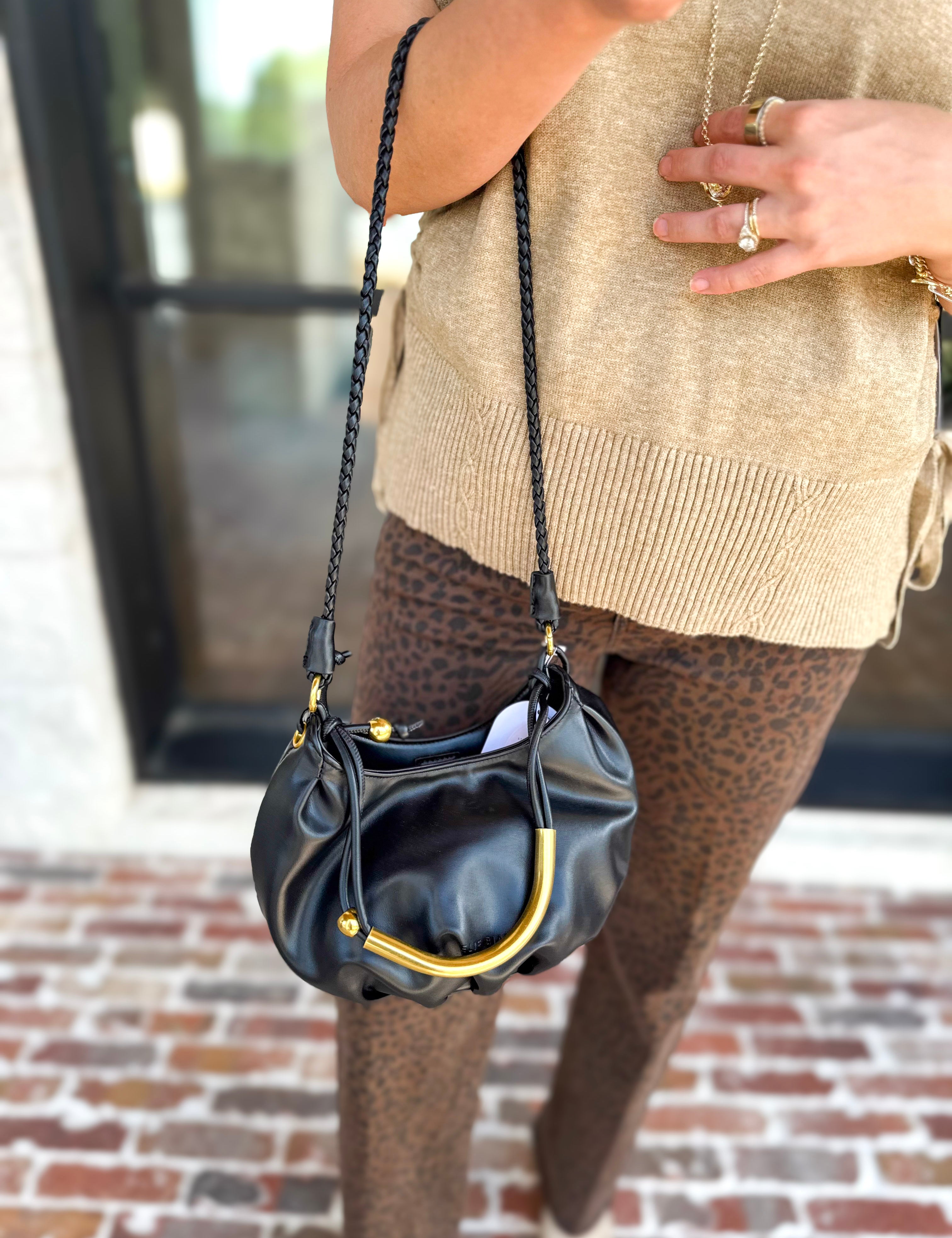 Dottie Gold Top Handle Bag - Black-130 Accessories-MELIE BIANCO-July & June Women's Fashion Boutique Located in San Antonio, Texas
