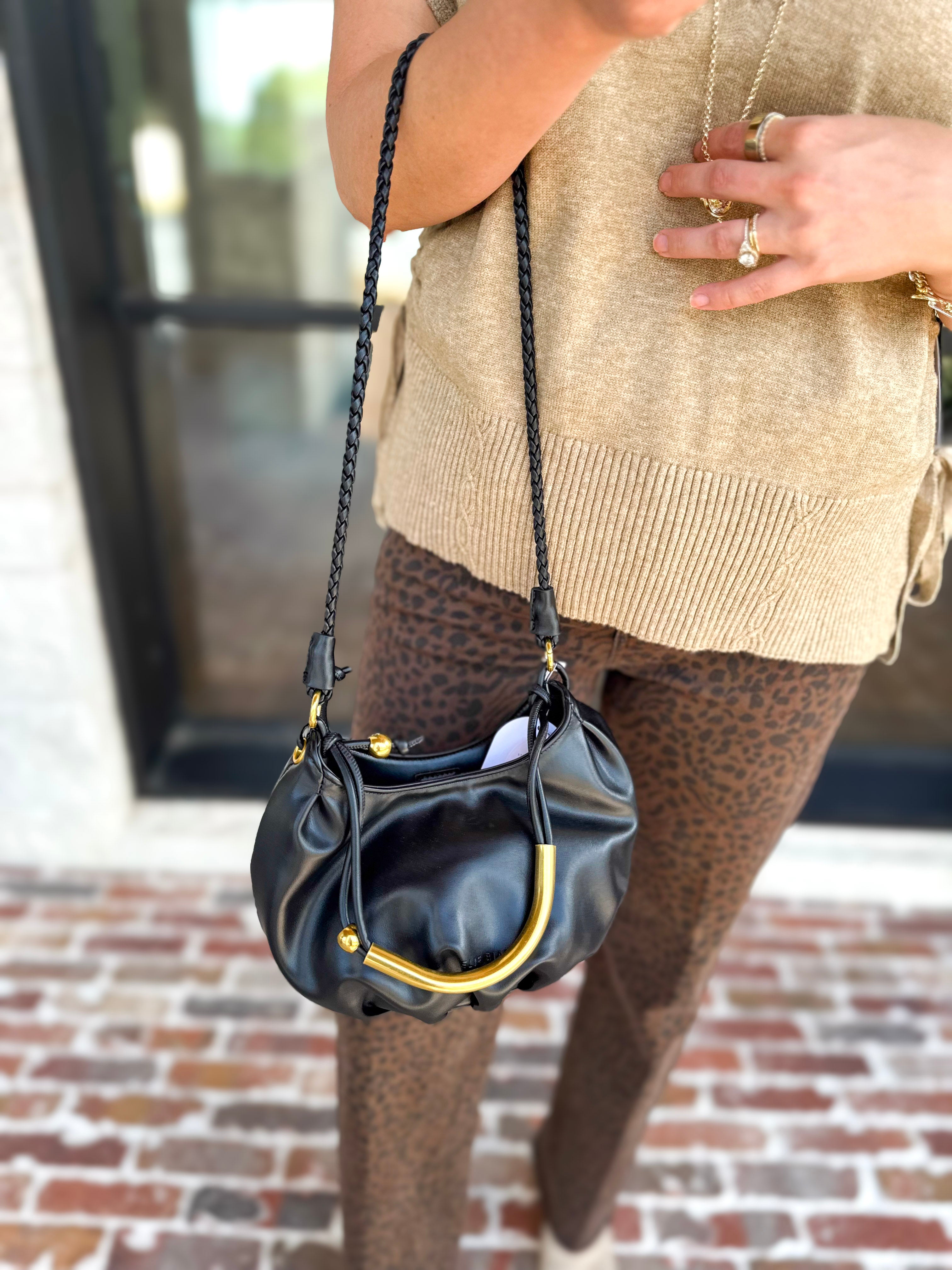 Dottie Gold Top Handle Bag - Black-130 Accessories-MELIE BIANCO-July & June Women's Fashion Boutique Located in San Antonio, Texas