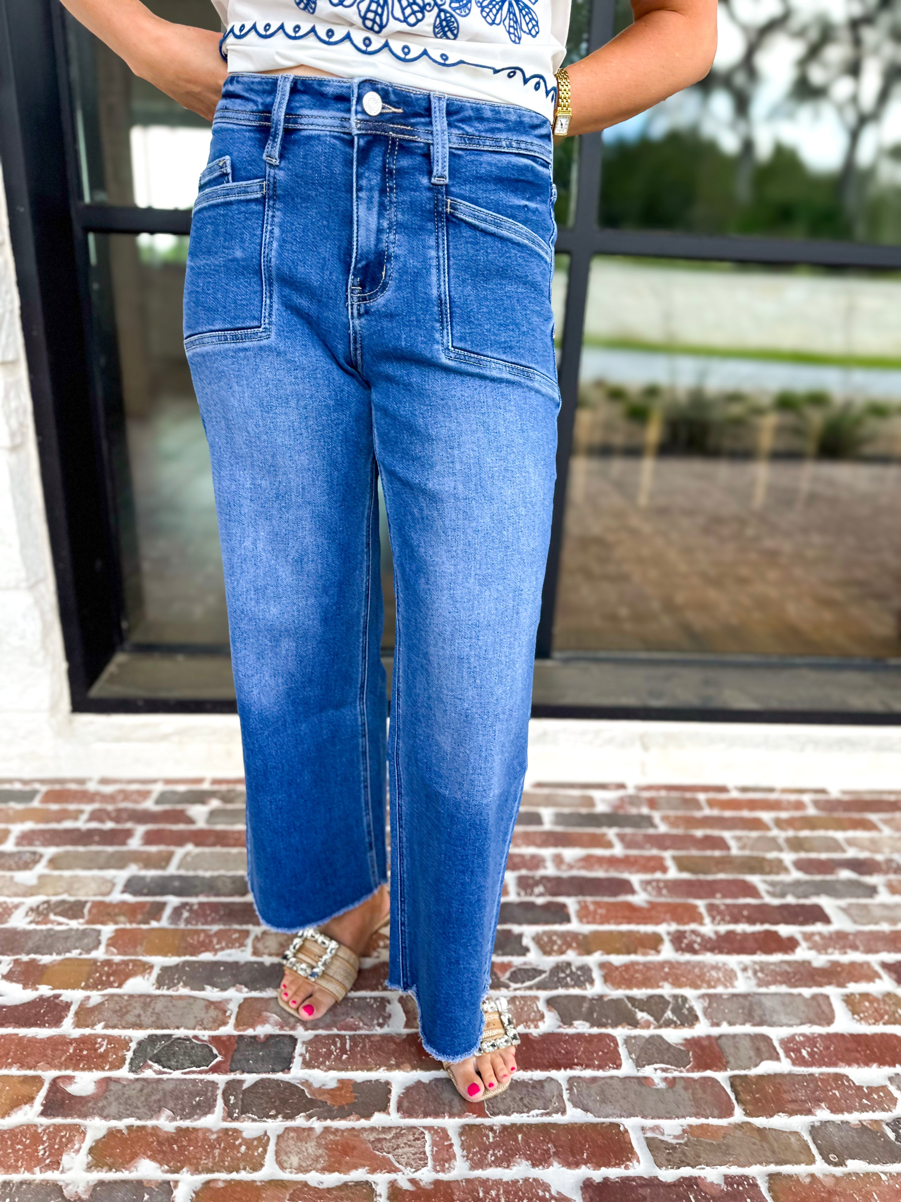 Vervet - High Rise Crop Wide Leg Jeans-400 Pants-VEVERT BY FLYING MONKEY-July & June Women's Fashion Boutique Located in San Antonio, Texas