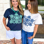 Coastal Embroidered Blouse - White-200 Fashion Blouses-JODIFL-July & June Women's Fashion Boutique Located in San Antonio, Texas