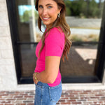 Ribbed Square Neck Knit Top - Hot Pink-230 Sweaters/Cardis-ALLIE ROSE-July & June Women's Fashion Boutique Located in San Antonio, Texas