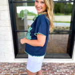 Coastal Embroidered Blouse - Navy-200 Fashion Blouses-JODIFL-July & June Women's Fashion Boutique Located in San Antonio, Texas