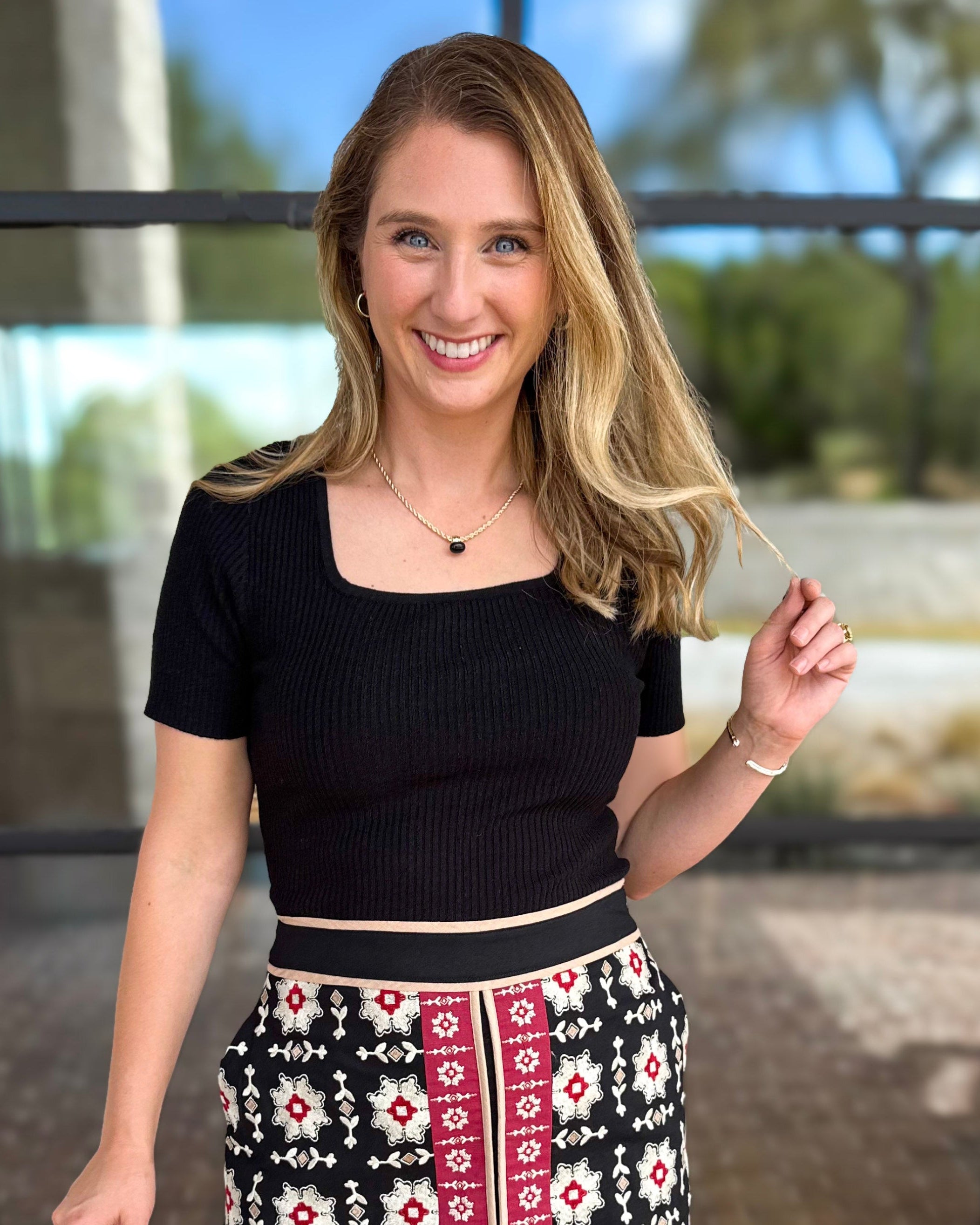 Ribbed Square Neck Knit Top - Black-230 Sweaters/Cardis-ALLIE ROSE-July & June Women's Fashion Boutique Located in San Antonio, Texas