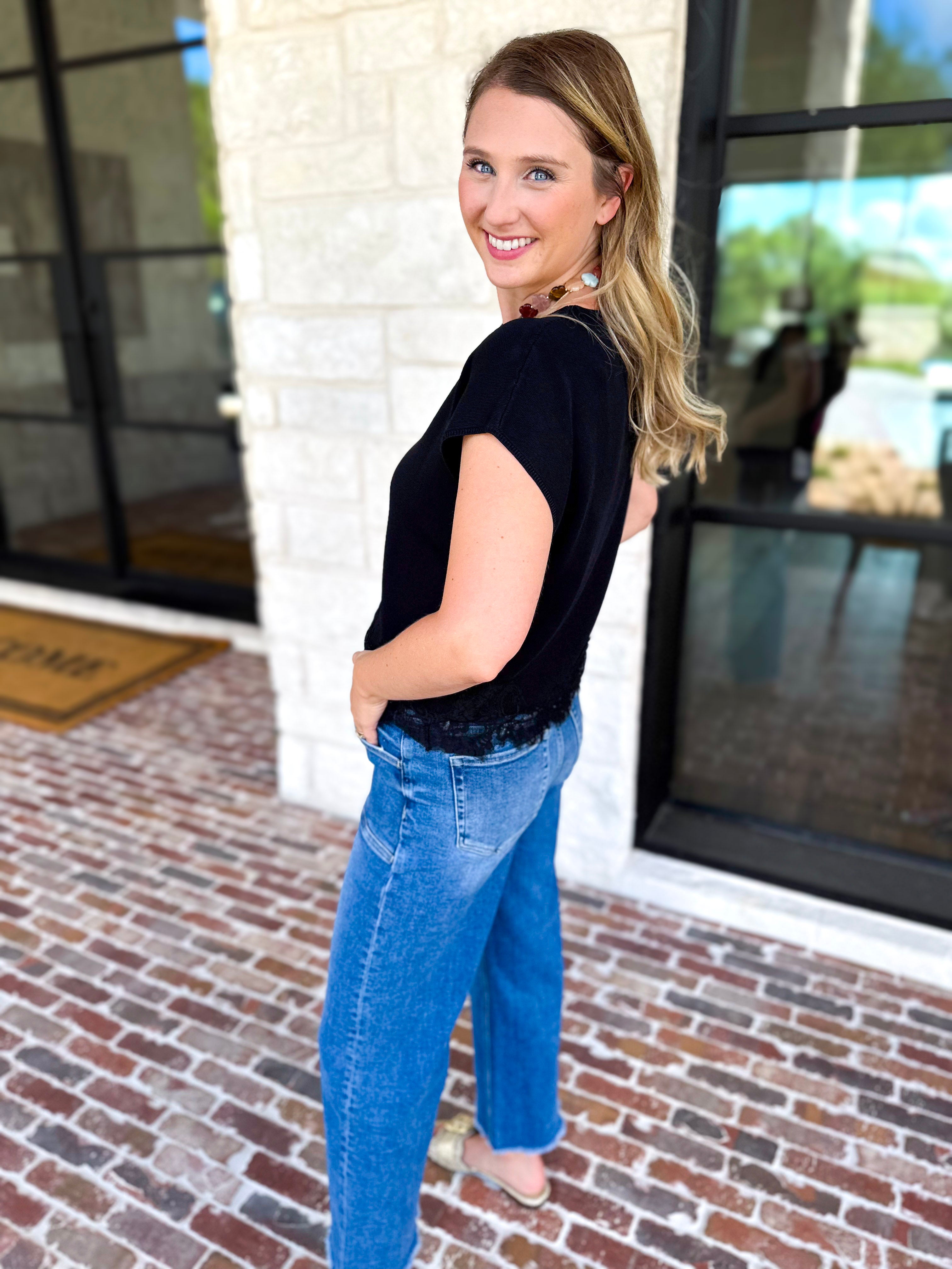 Collins Lace Trim Blouse - Black-200 Fashion Blouses-ENTRO-July & June Women's Fashion Boutique Located in San Antonio, Texas