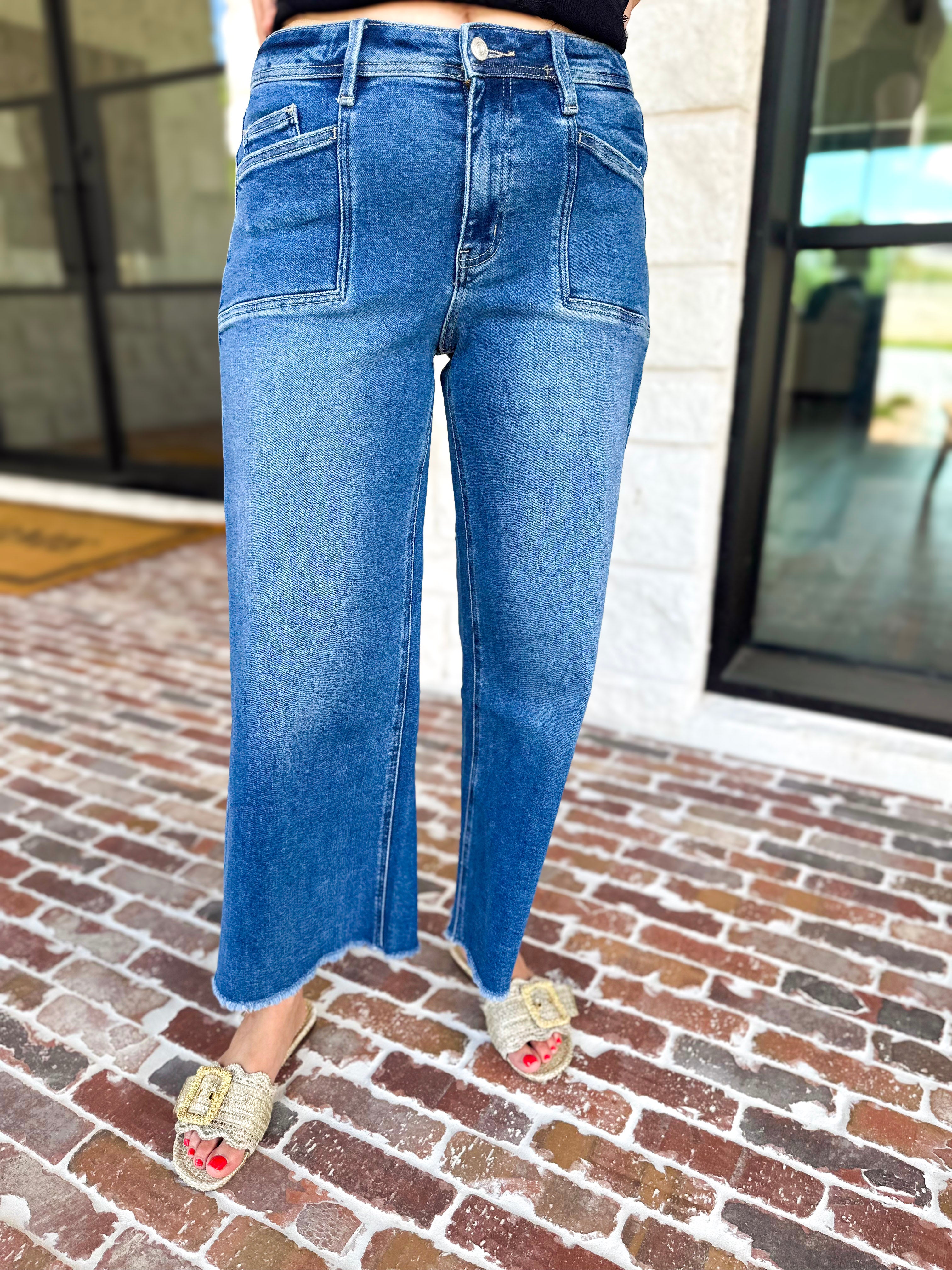 Vervet - High Rise Crop Wide Leg Jeans-400 Pants-VEVERT BY FLYING MONKEY-July & June Women's Fashion Boutique Located in San Antonio, Texas