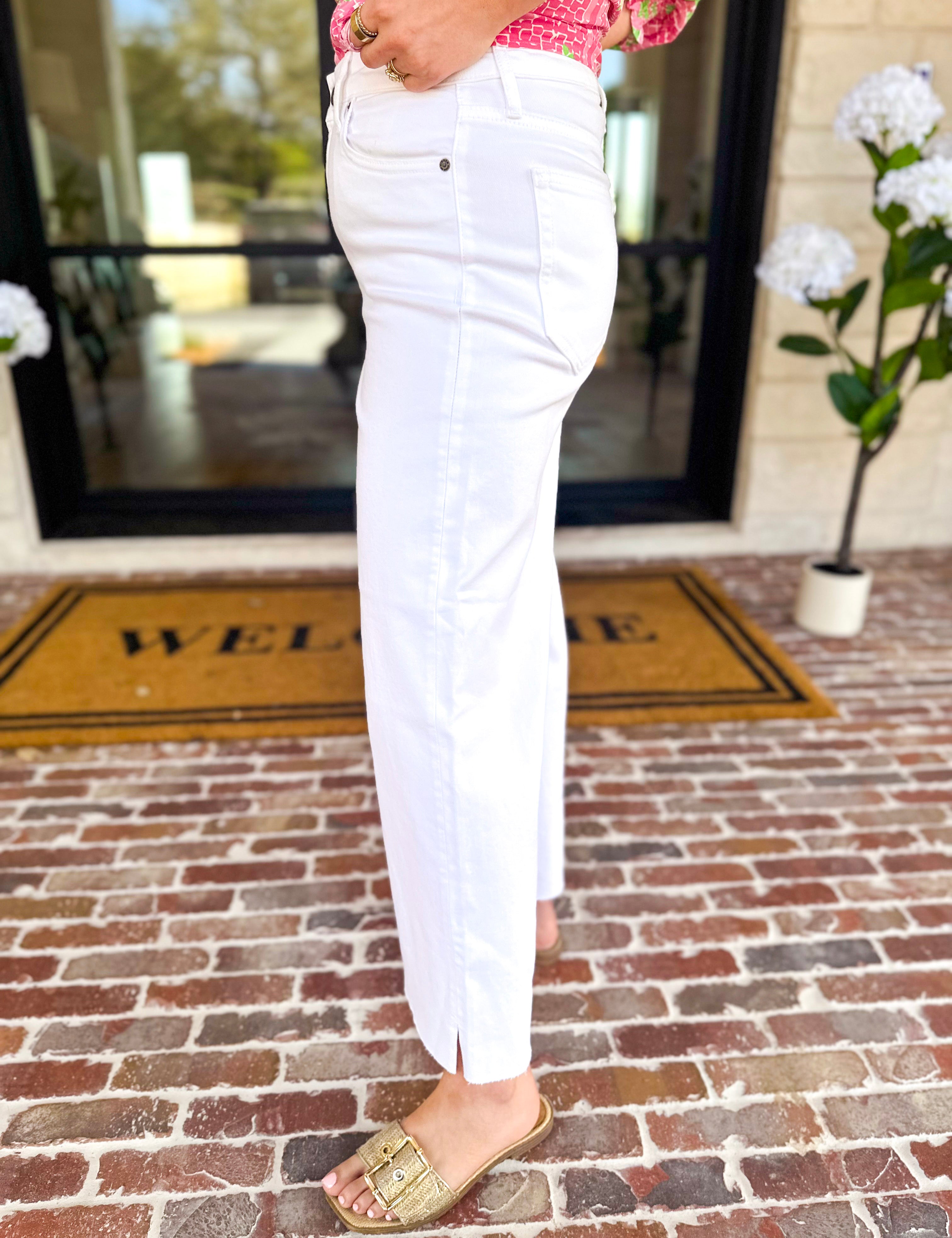 Hidden - White Cropped Wide Leg Jean-400 Pants-HIDDEN JEANS-July & June Women's Fashion Boutique Located in San Antonio, Texas