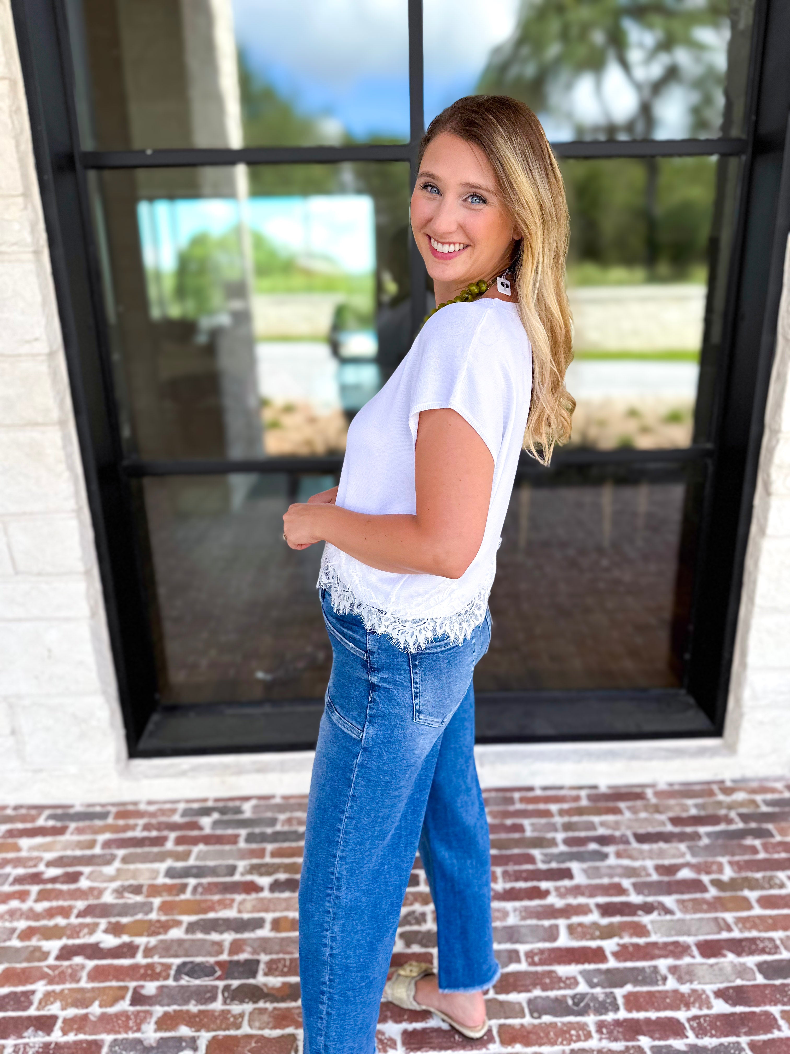 Collins Lace Trim Blouse - Ivory-200 Fashion Blouses-ENTRO-July & June Women's Fashion Boutique Located in San Antonio, Texas