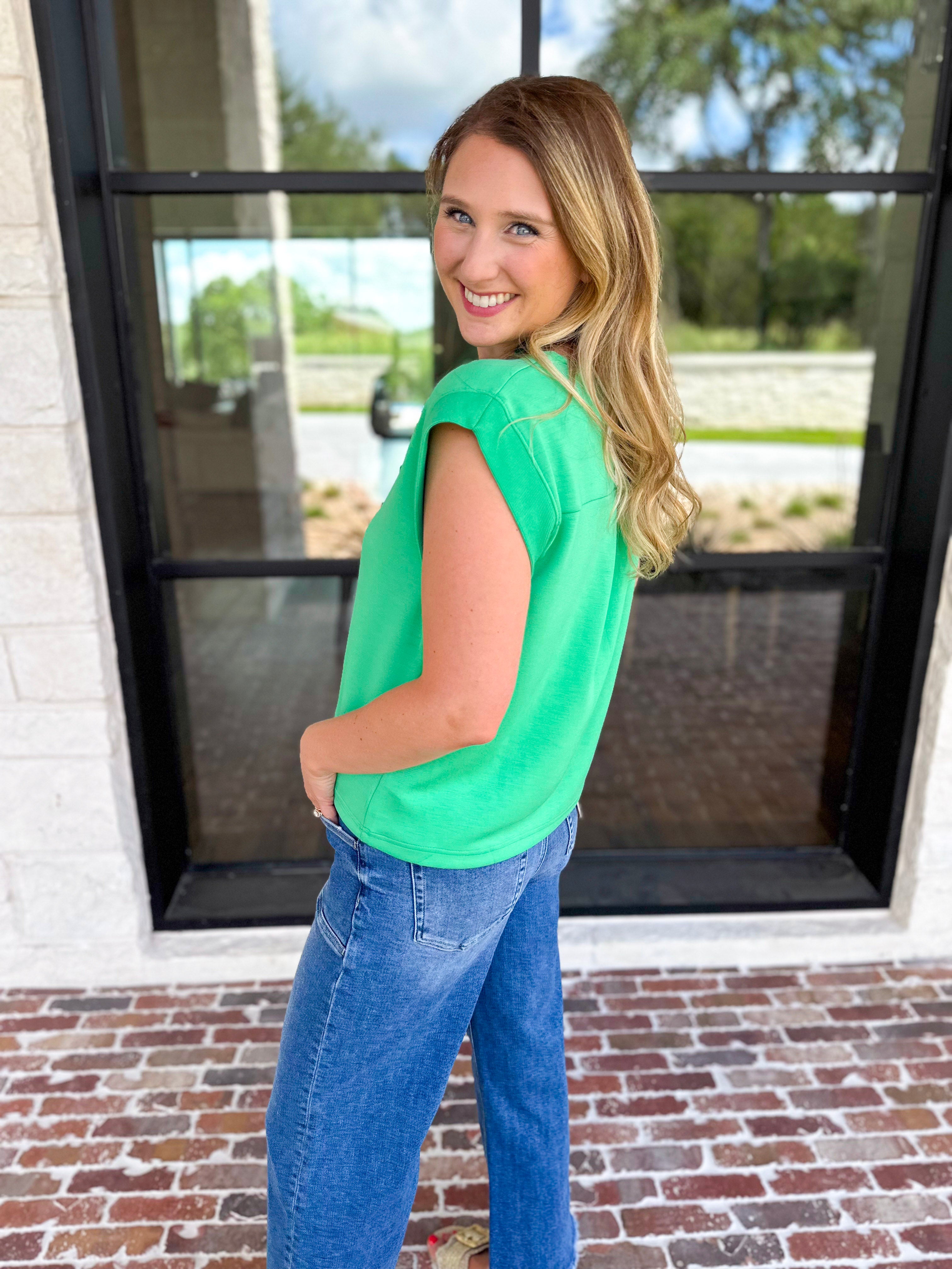 Casual Staples V-Neck Top - Kelly Green-210 Casual Blouses-ENTRO-July & June Women's Fashion Boutique Located in San Antonio, Texas