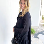 Feminine Flowy Ruffled Blouse - Black-200 Fashion Blouses-TCEC-July & June Women's Fashion Boutique Located in San Antonio, Texas