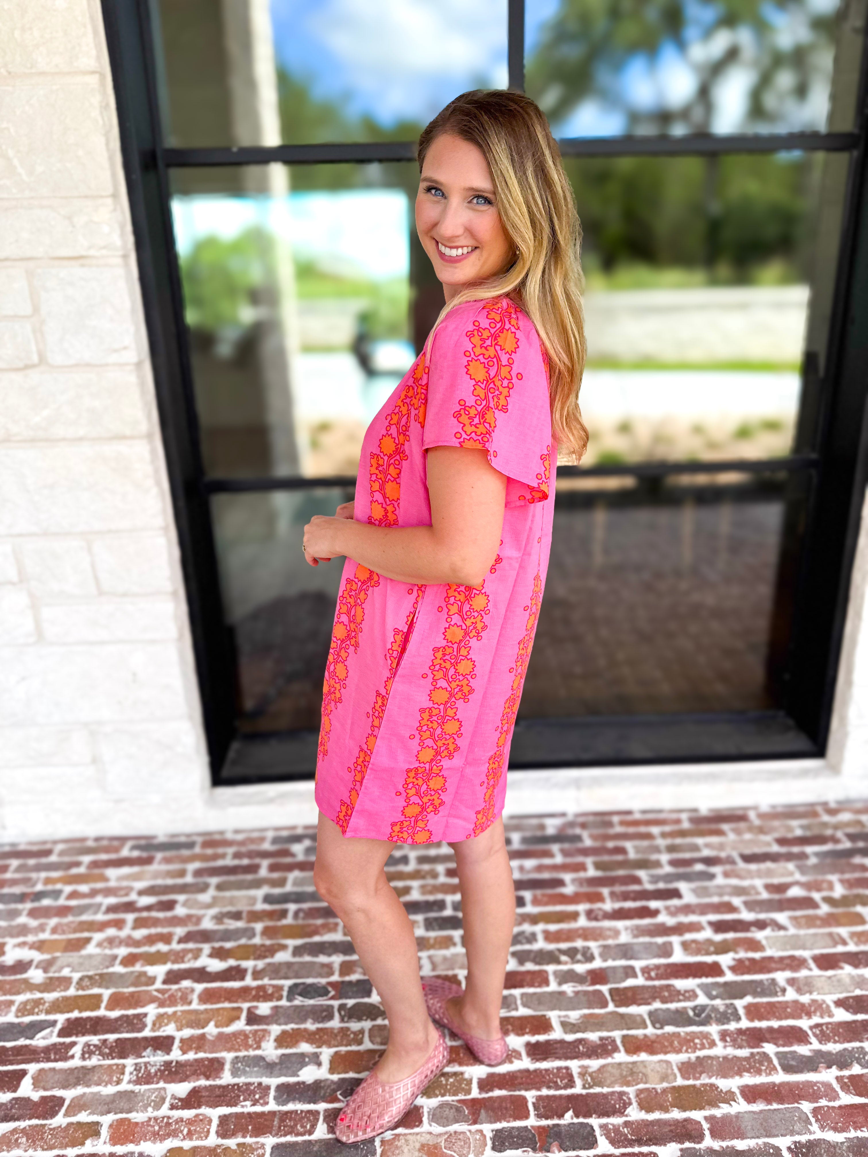 THML - Bold Floral Shift Mini Dress - Pink-510 Mini-THML-July & June Women's Fashion Boutique Located in San Antonio, Texas