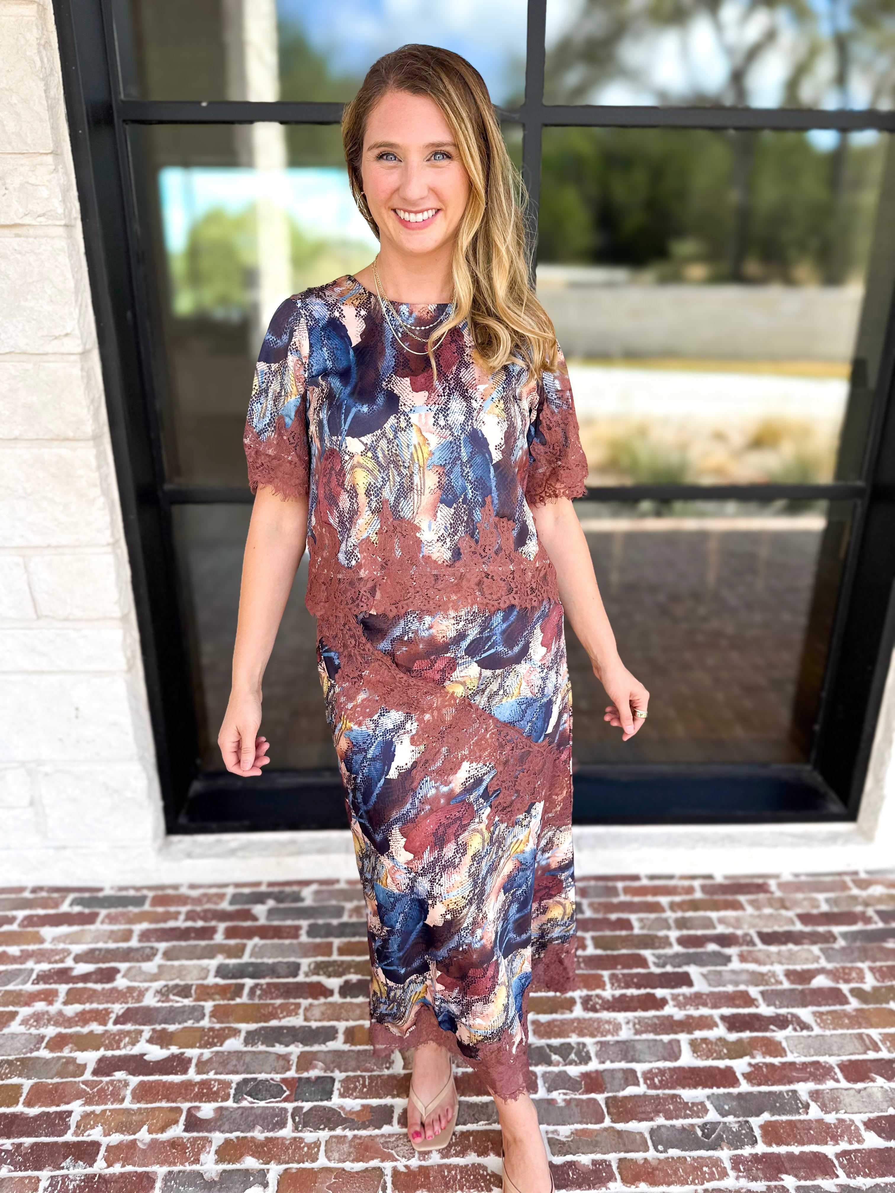 Sandstorm Lace Trim Blouse-200 Fashion Blouses-TCEC-July & June Women's Fashion Boutique Located in San Antonio, Texas
