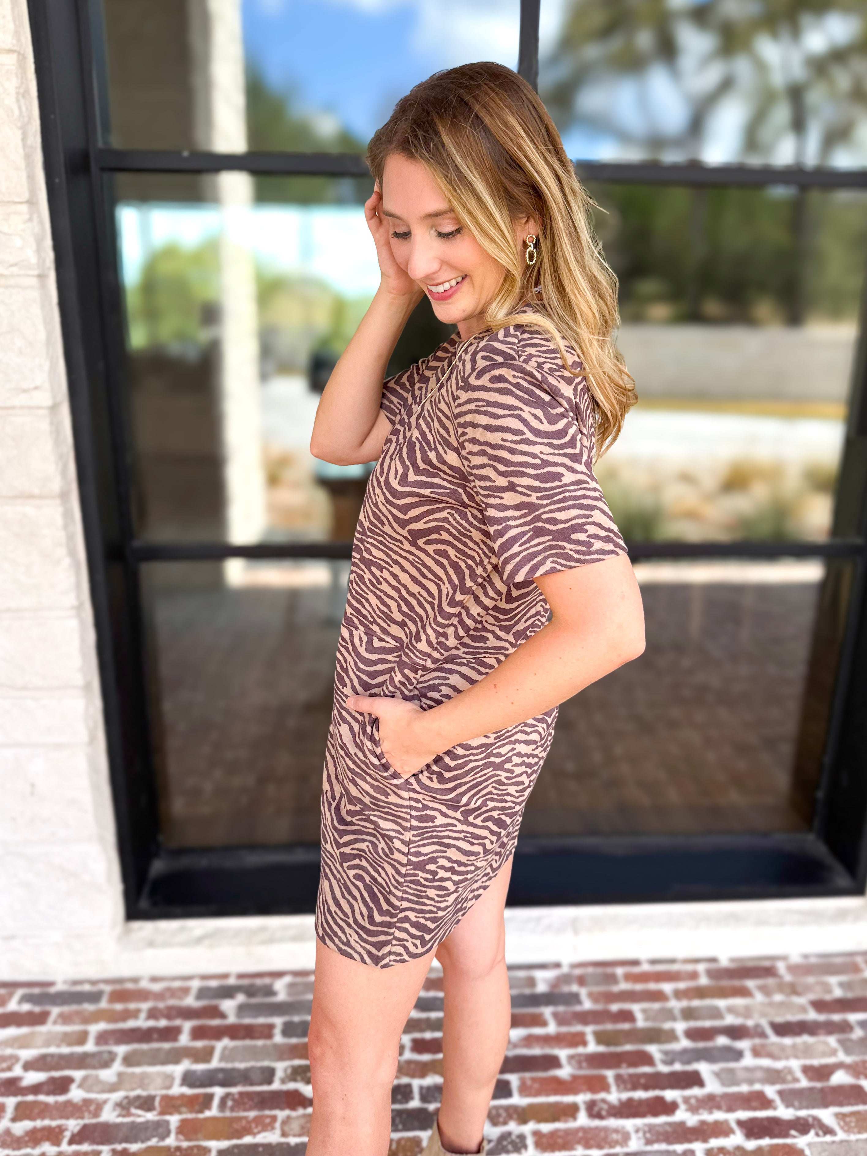 Mocha Zebra Print Mini Dress-510 Mini-FATE-July & June Women's Fashion Boutique Located in San Antonio, Texas