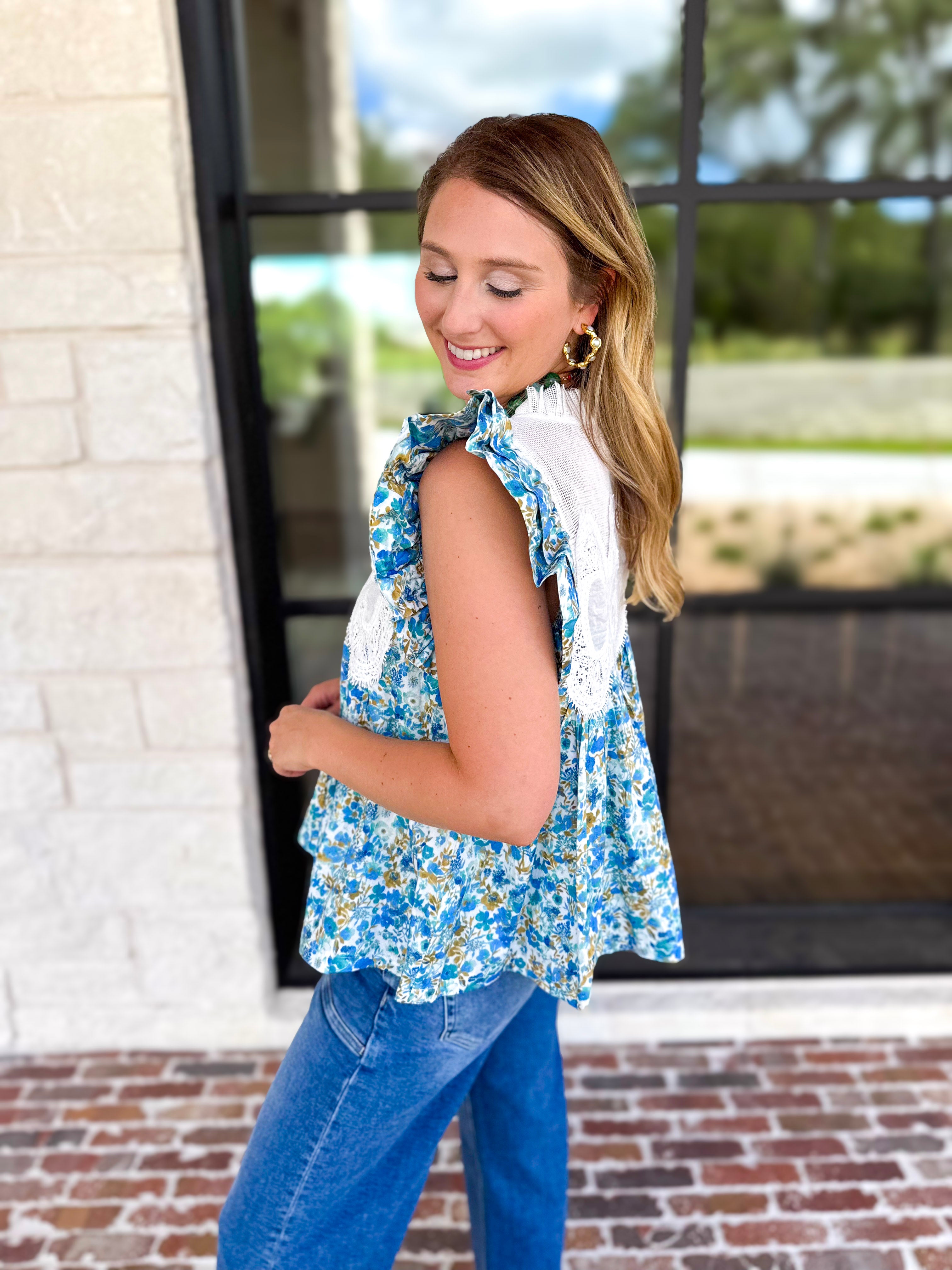 Floral Fields Lace Blouse-200 Fashion Blouses-FATE-July & June Women's Fashion Boutique Located in San Antonio, Texas