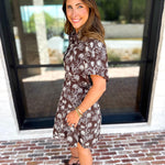 Mocha Floral Cinched Mini Dress-510 Mini-FATE-July & June Women's Fashion Boutique Located in San Antonio, Texas