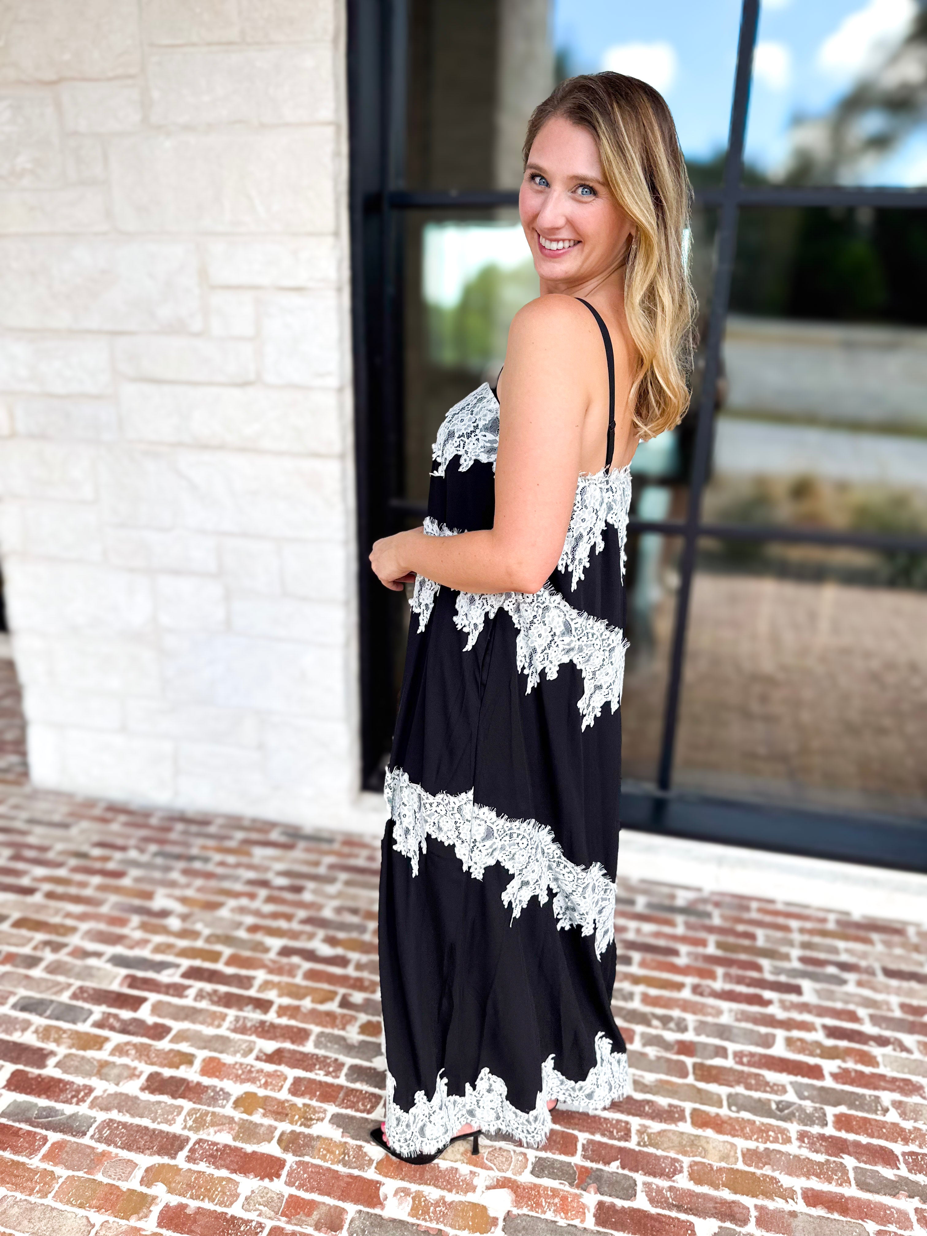 Colette Feminine Lace Midi Dress - Black & White-500 Midi-TCEC-July & June Women's Fashion Boutique Located in San Antonio, Texas
