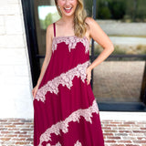 Colette Feminine Lace Midi Dress - Burgundy & Blush-500 Midi-TCEC-July & June Women's Fashion Boutique Located in San Antonio, Texas